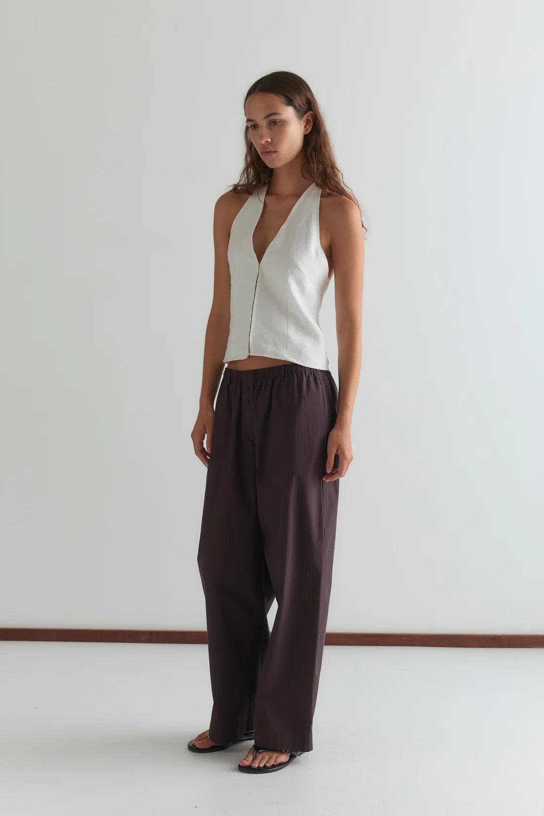 Deiji Studios - Double Button Pant - Brown Stripe