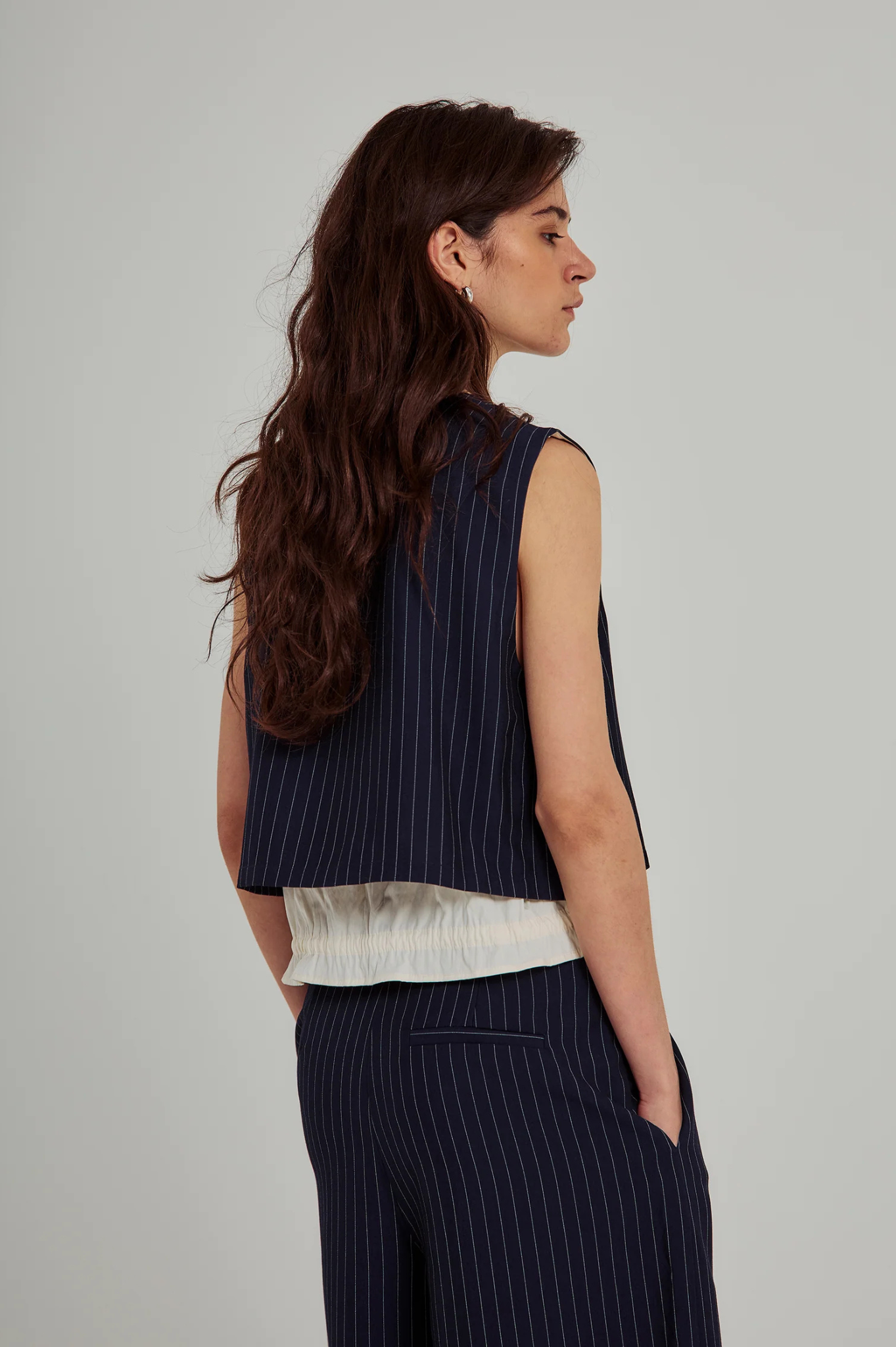 Norr - Neo Pinstripe SL Top - Navy Pinstripe