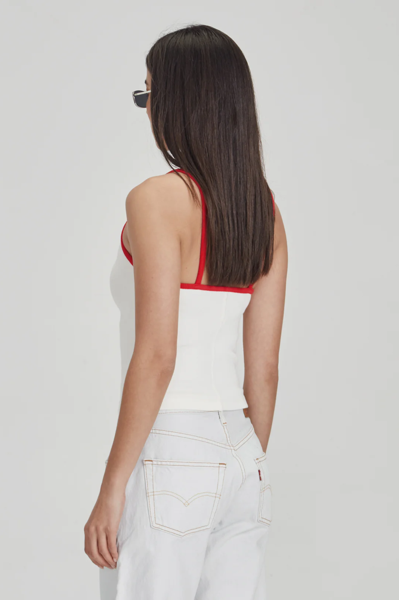 Commoners - Fitted Rib Cami - White w Red