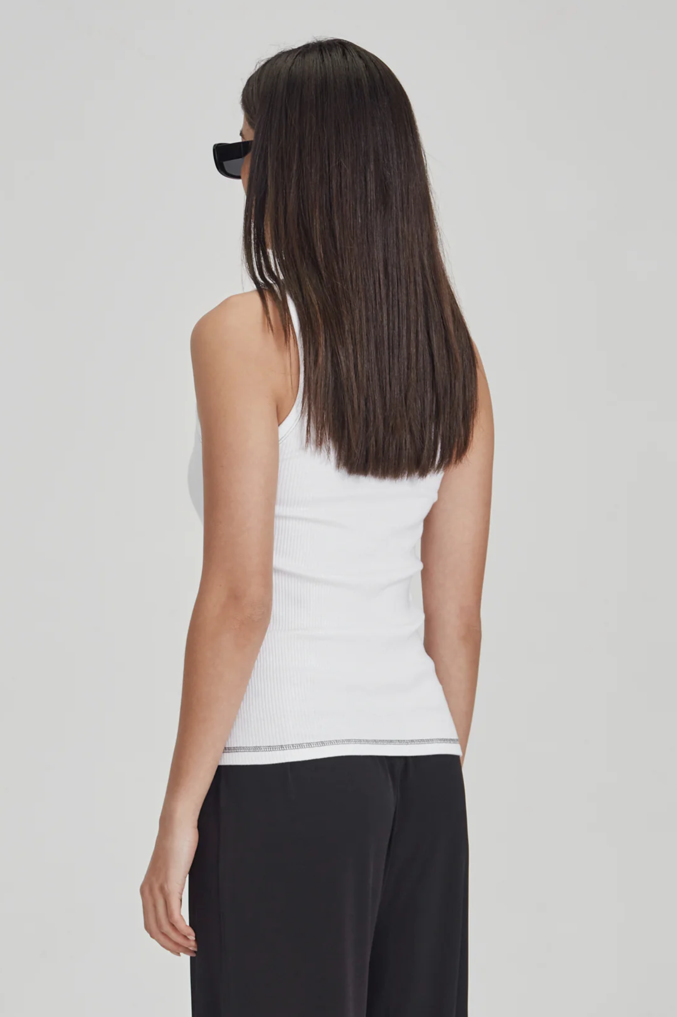 Commoners - Base Rib Tank - White w Stormy Topstitch