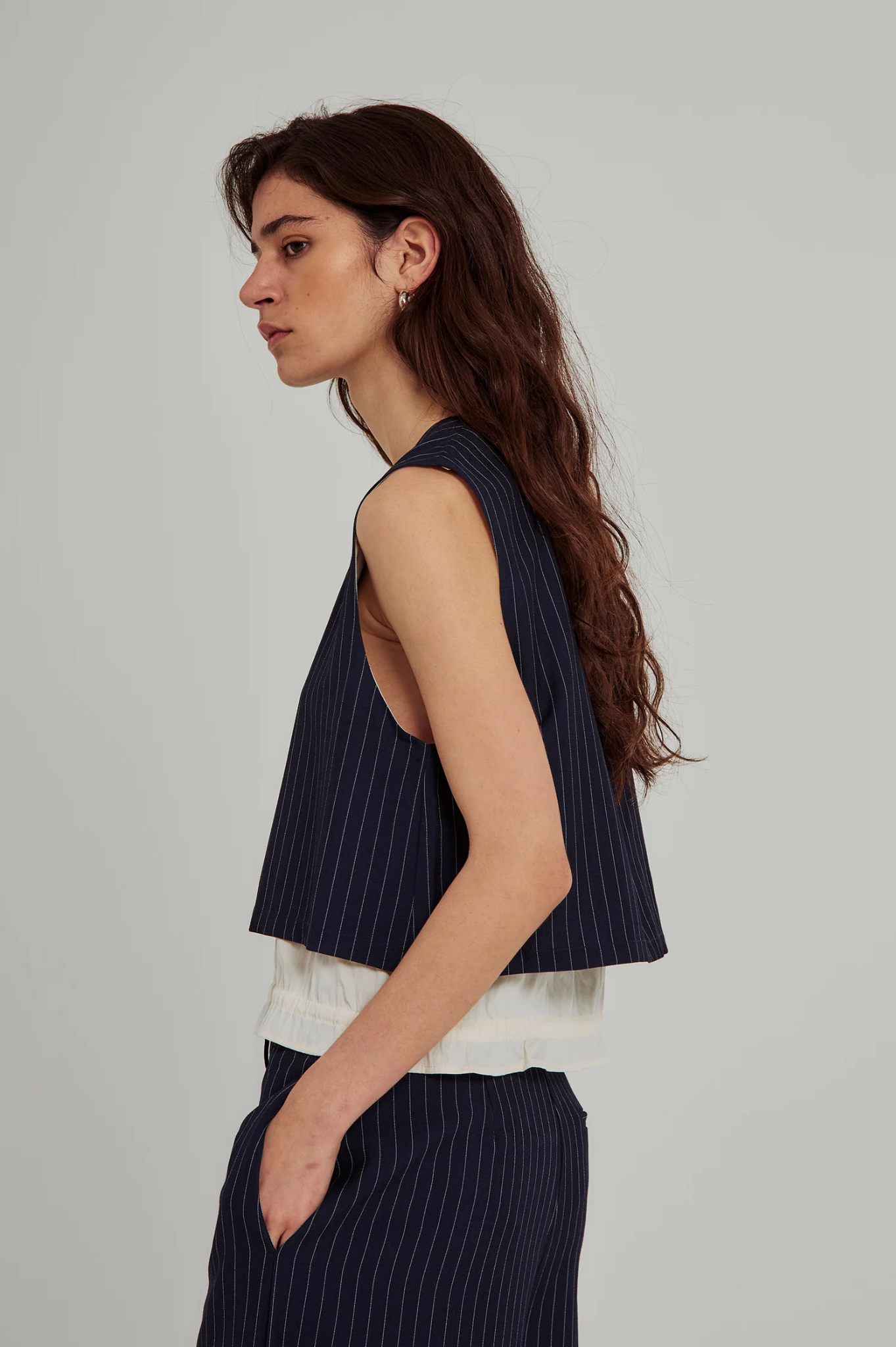 Norr - Neo Pinstripe SL Top - Navy Pinstripe