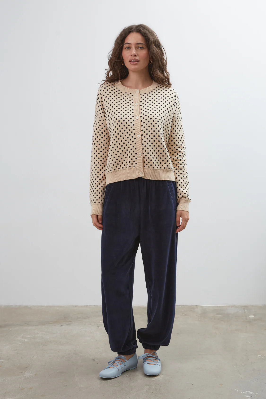 Dawn Cotton Cardigan - Beige Polka Dot