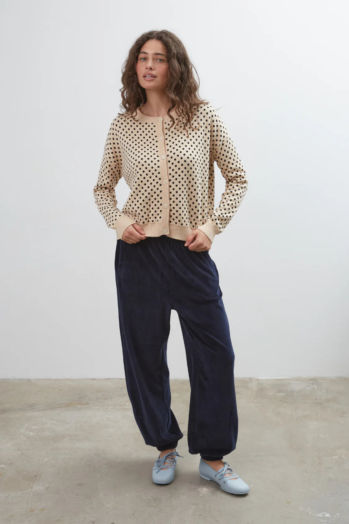 Dawn Cotton Cardigan - Beige Polka Dot