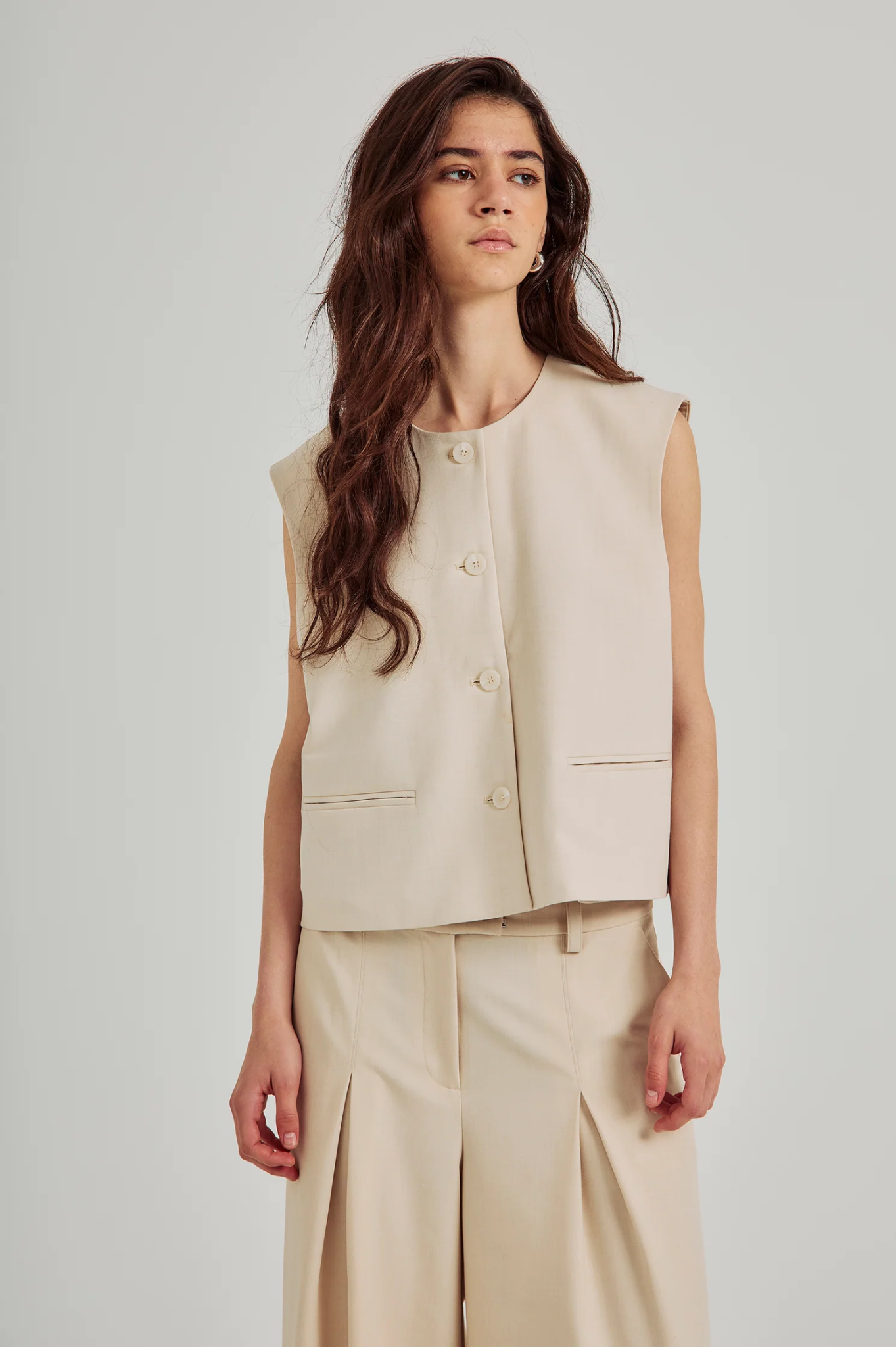 Norr - Kamin Cropped Waistcoat - Beige