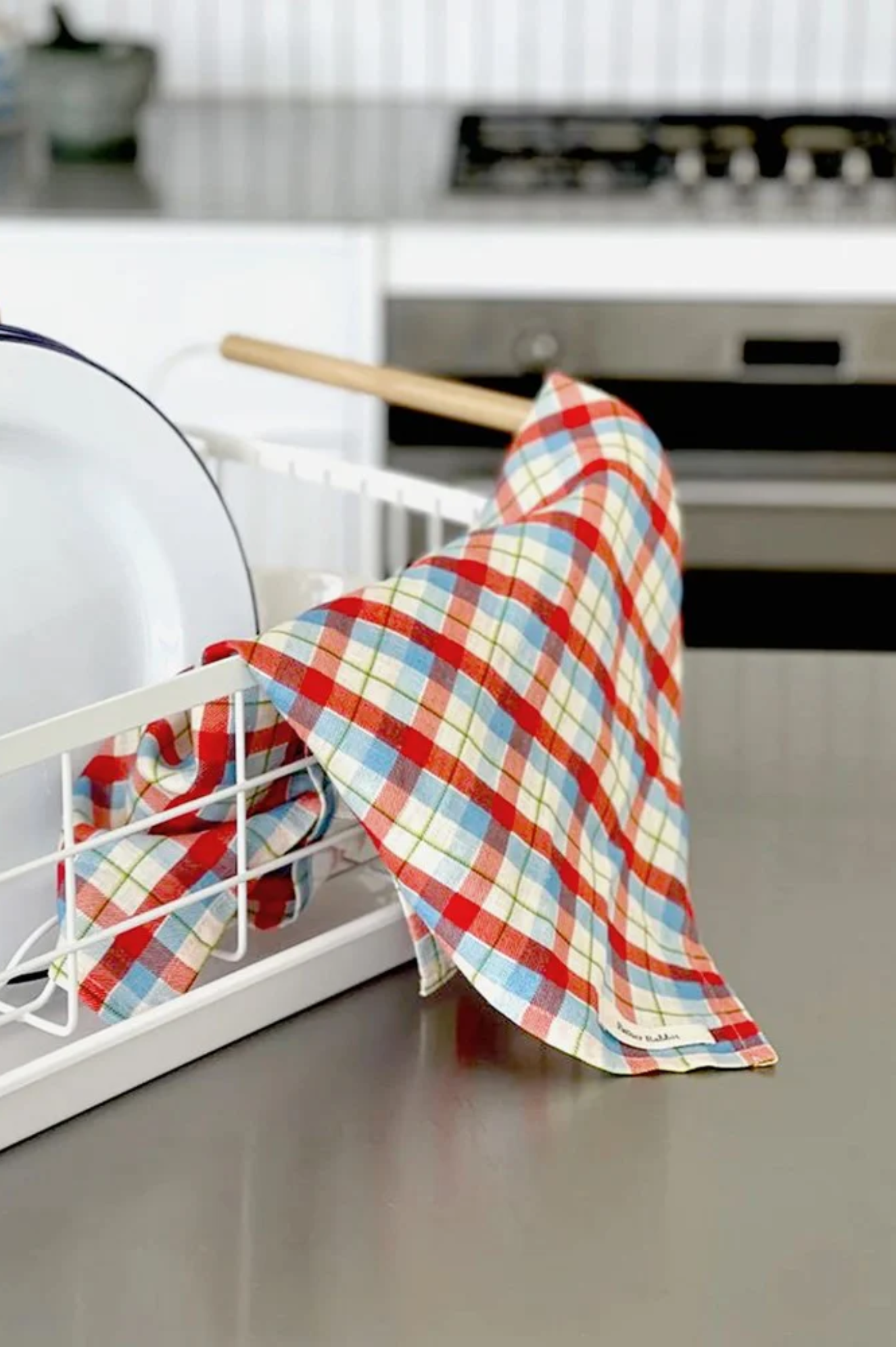 Father Rabbit - Tea Towel - Cherry + Blue Tartan