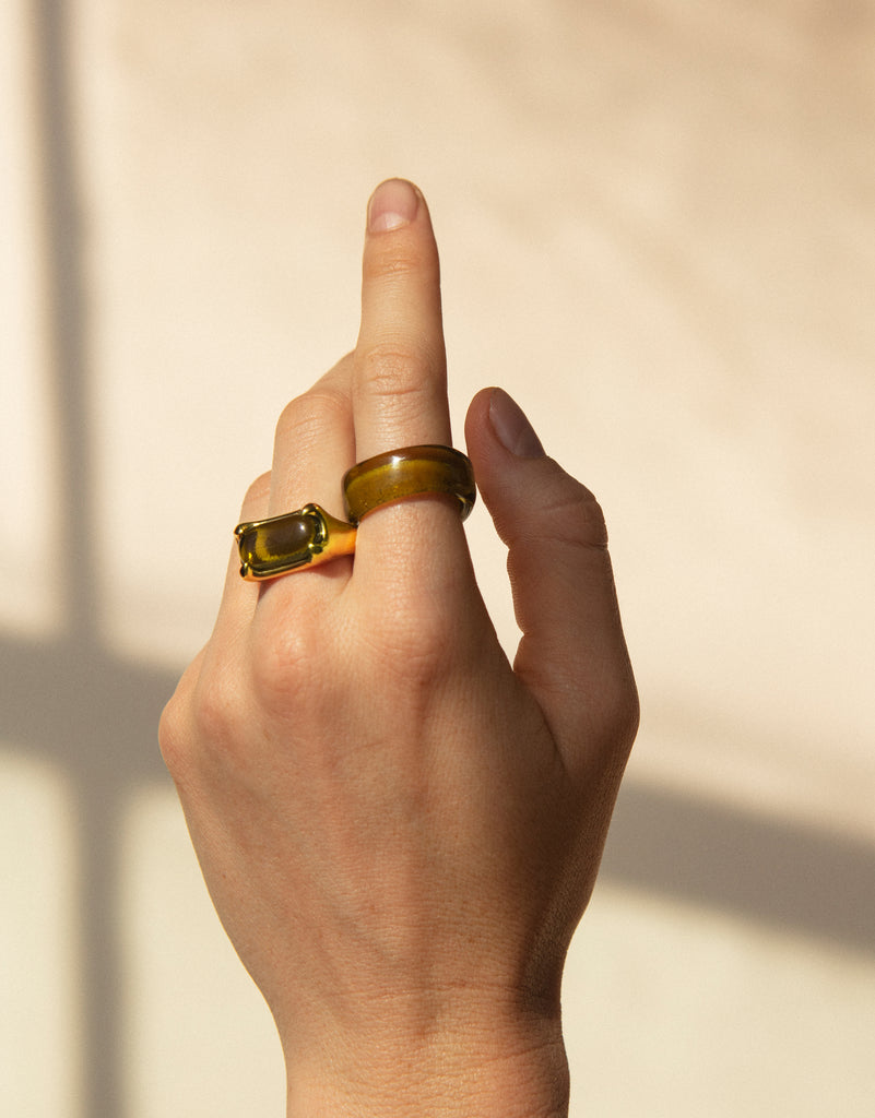 CLED - Prism Ring - 24K Gold Plated Brass - Light Olive