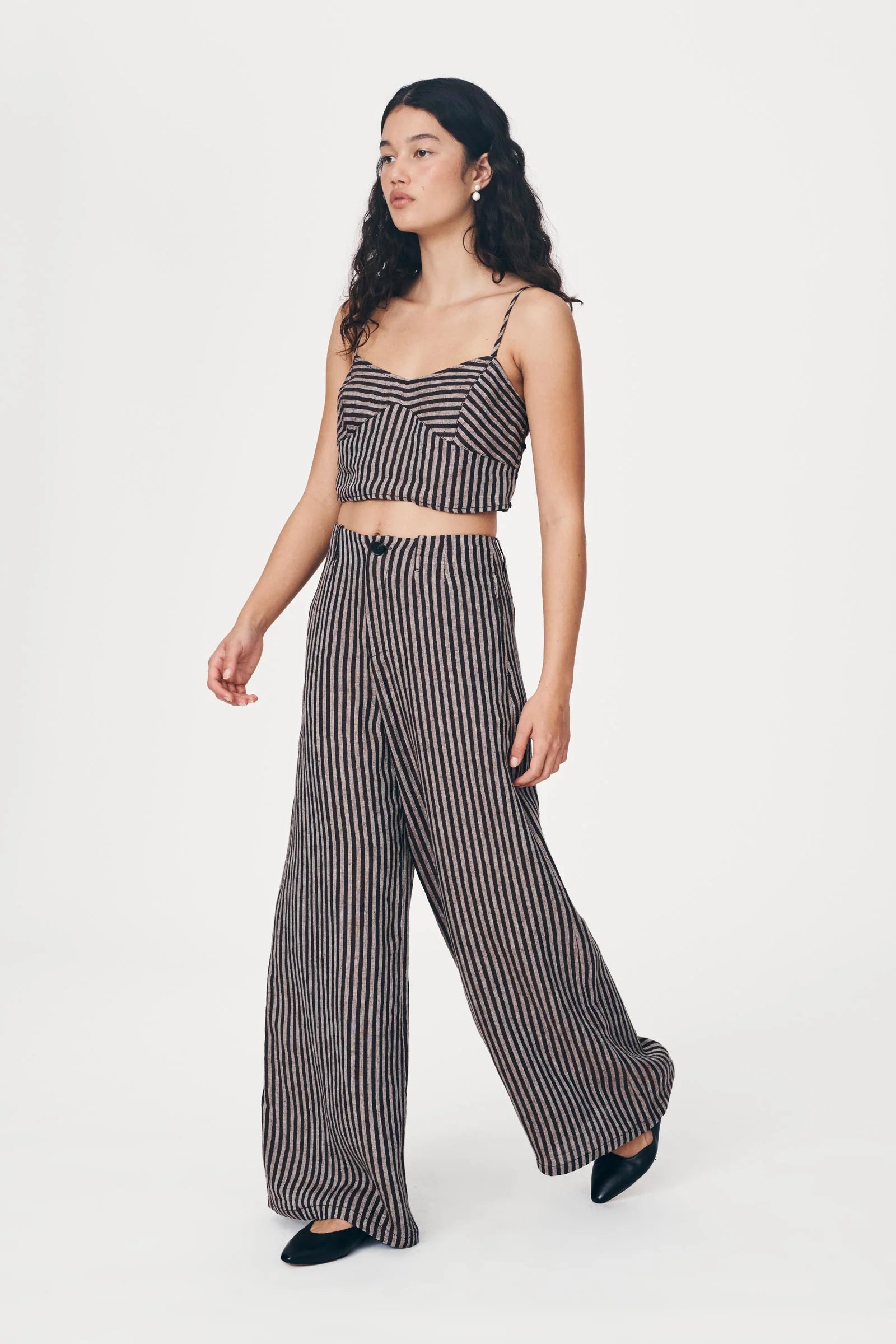 ROWIE - Carlotta Linen Wide Pants - Brown stripe