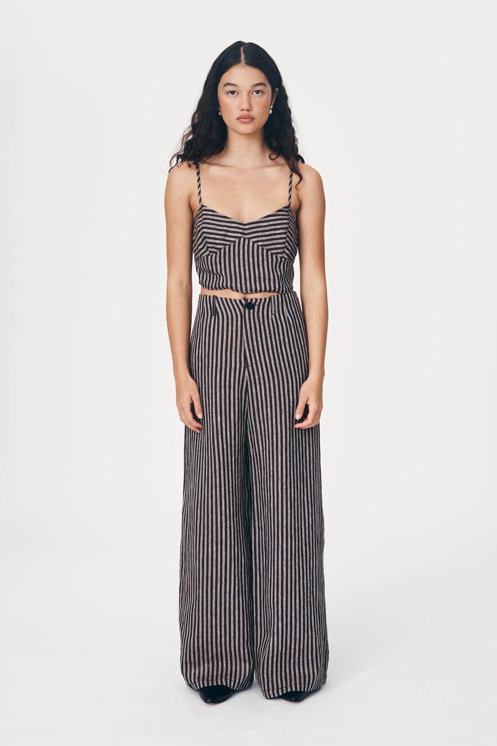 ROWIE - Carlotta Linen Wide Pants - Brown stripe