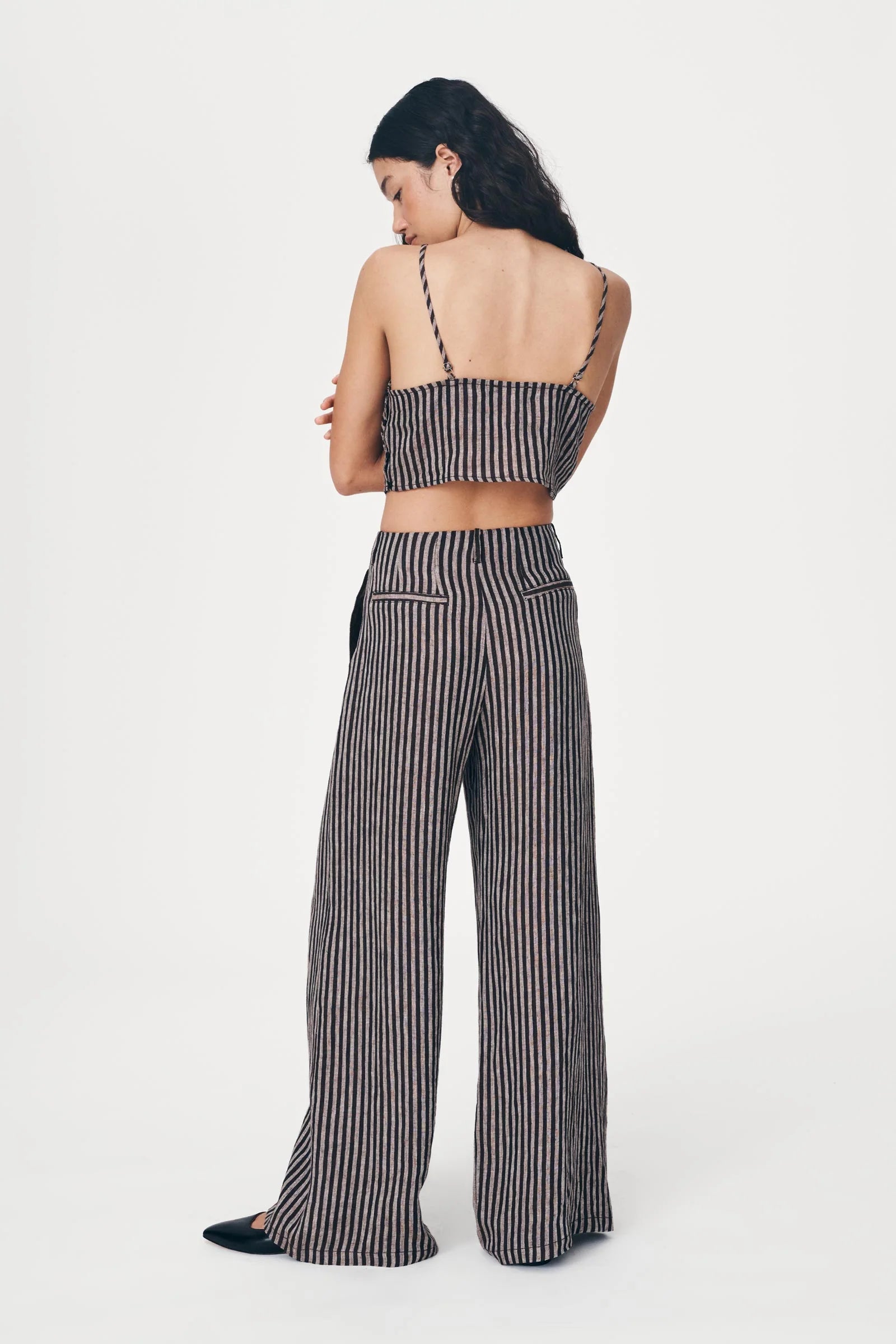 ROWIE - Carlotta Linen Wide Pants - Brown stripe