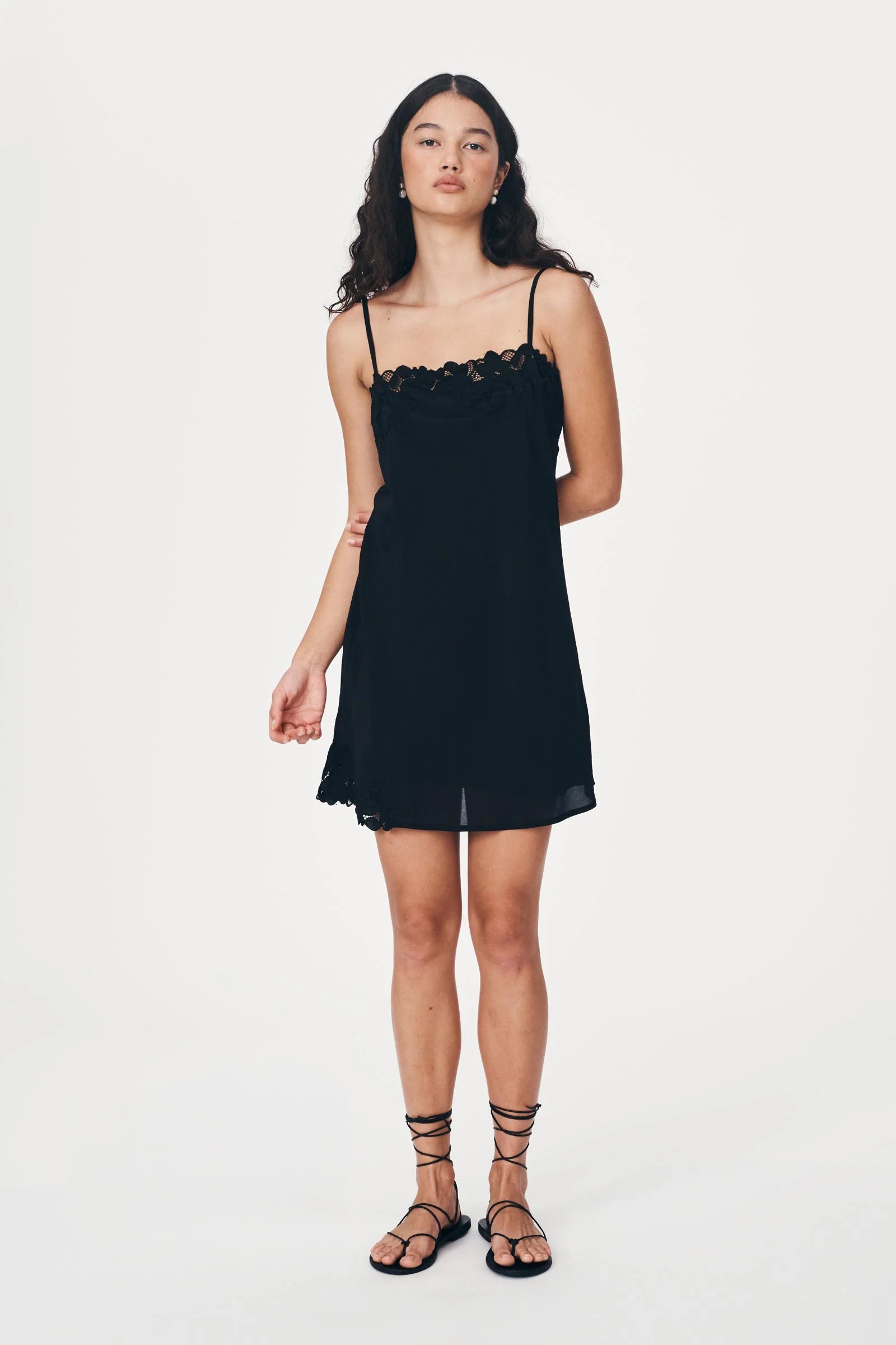 ROWIE - Claudia Silk Slip Mini Dress - Noir