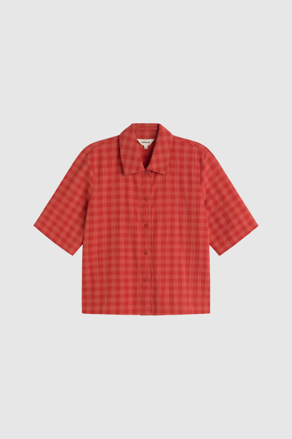Thinking Mu - Ane Blouse - Red Check Seersucker