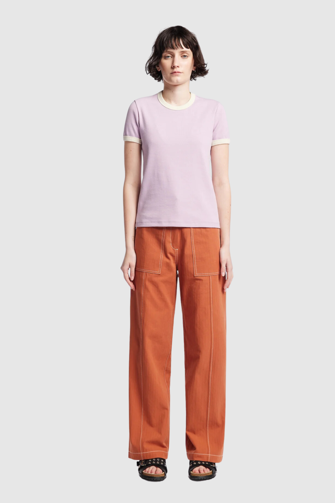 Kloke - Veil Rib Tee - Lilac w Ecru Bind