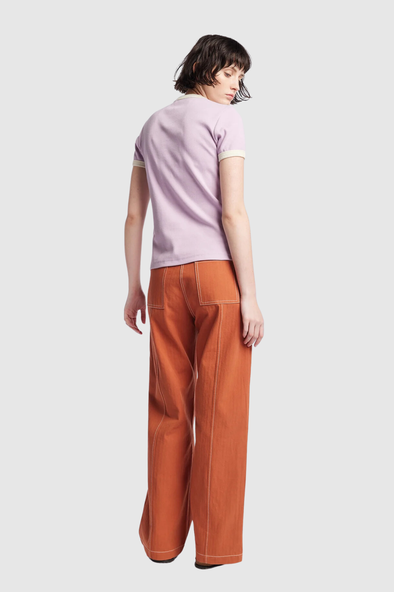 Kloke - Veil Rib Tee - Lilac w Ecru Bind