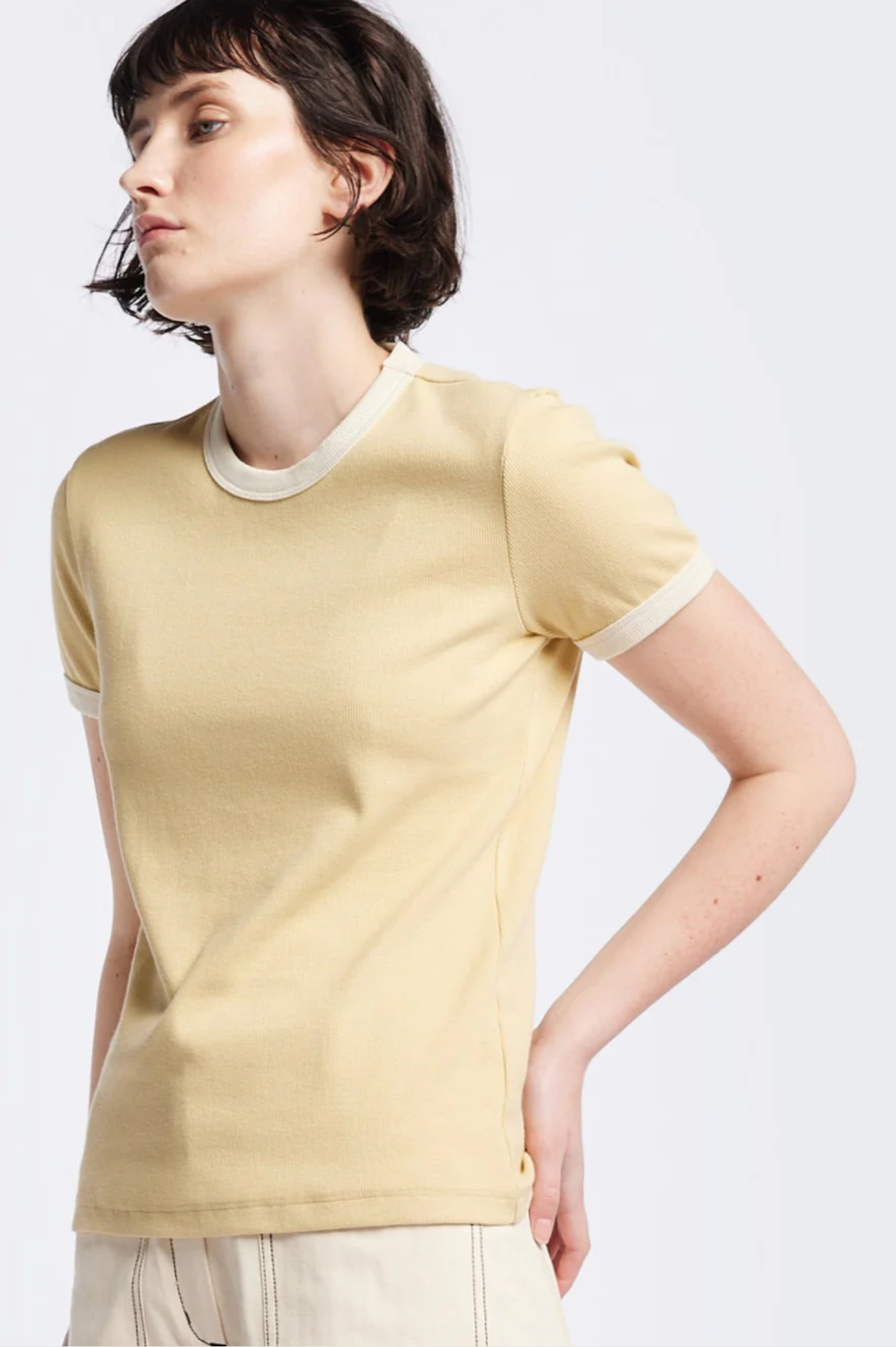 Kloke - Veil Rib Tee - Butter w Ecru Bind