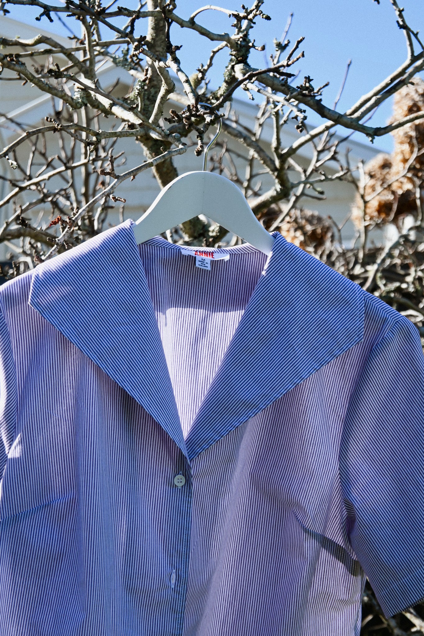 ANNIE - Fold Blouse - Lavender Pinstripe