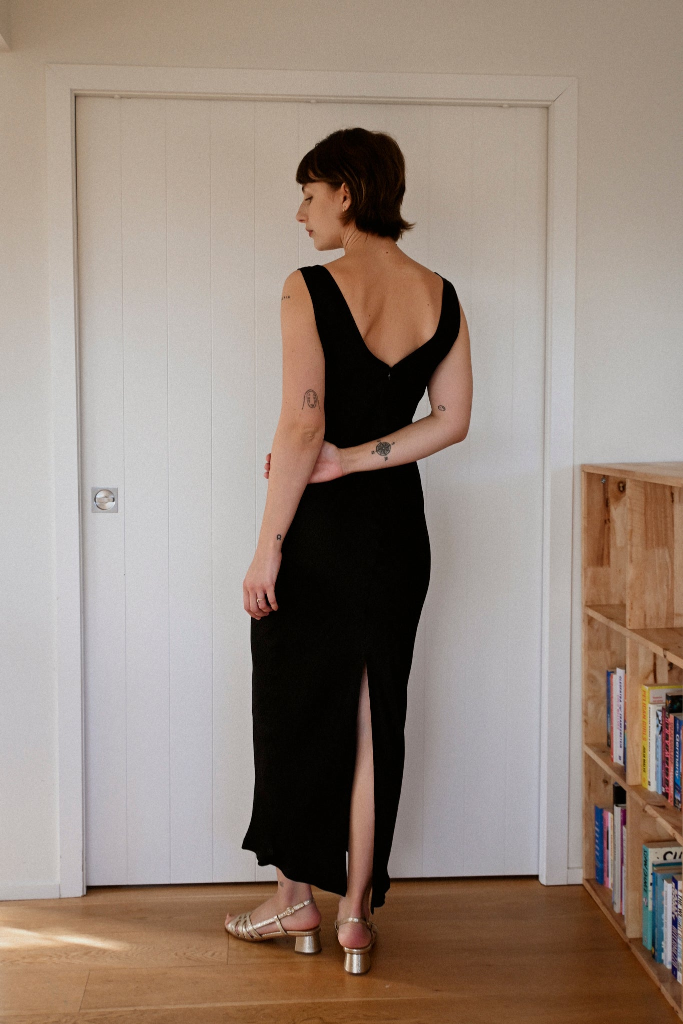 ANNIE - Forever Dress - Black Satin Crepe