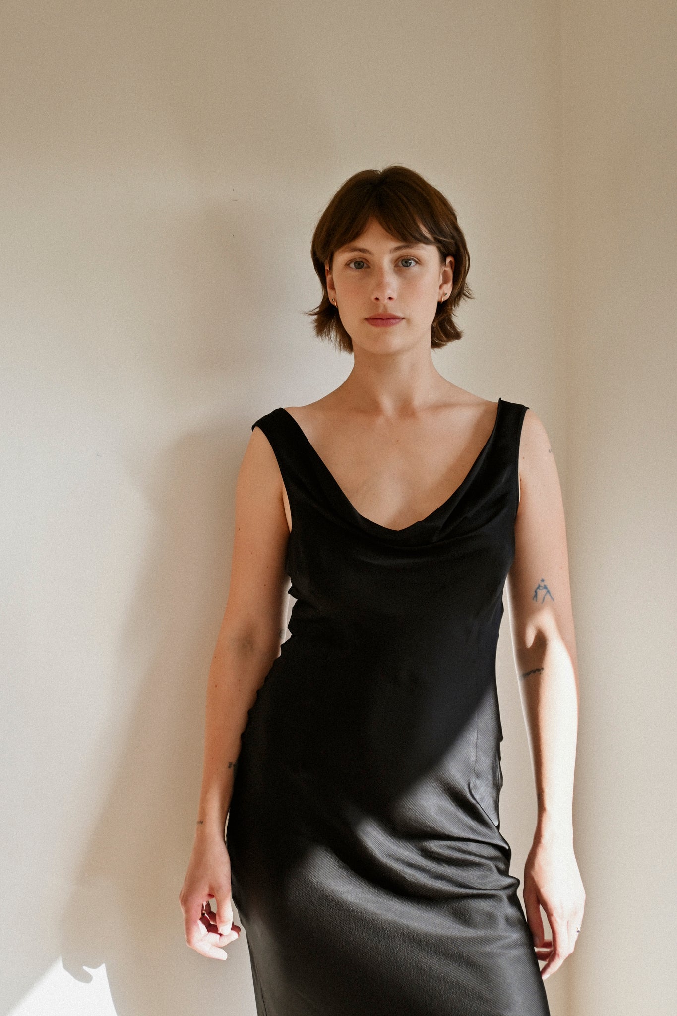 ANNIE - Forever Dress - Black Satin Crepe