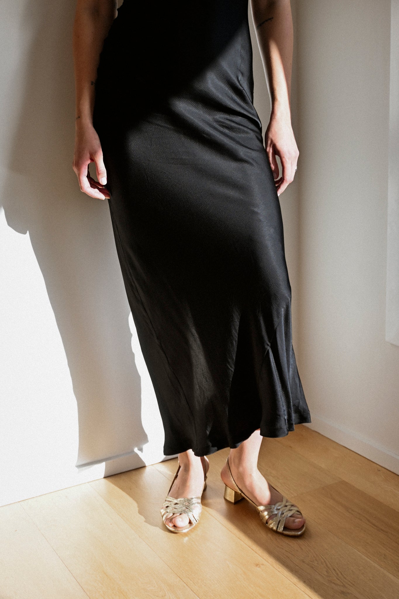 ANNIE - Forever Dress - Black Satin Crepe