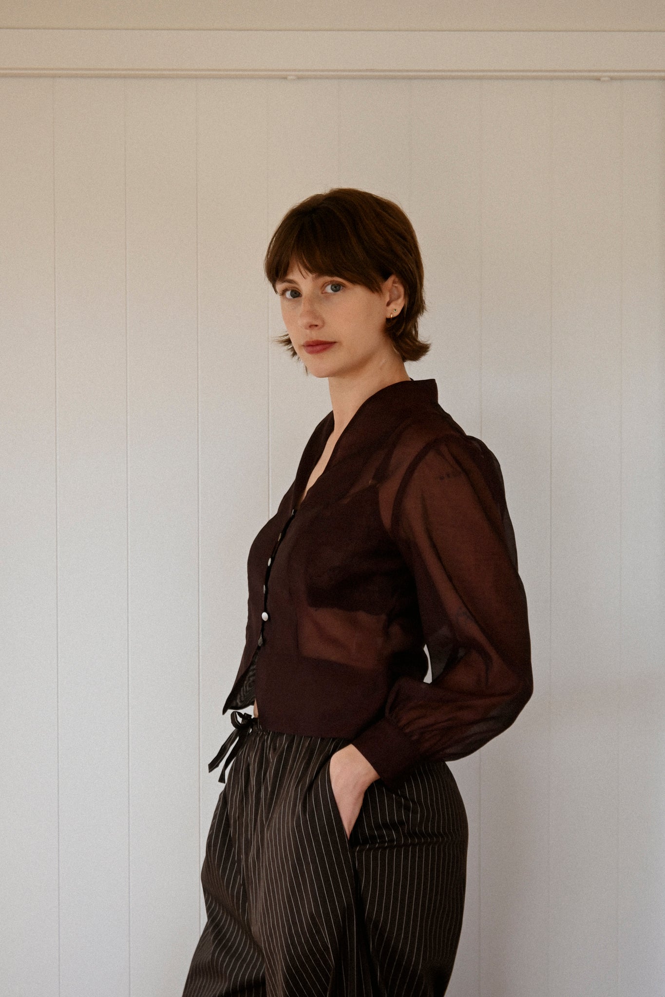ANNIE - Juliet Blouse - Plum Silk Organza