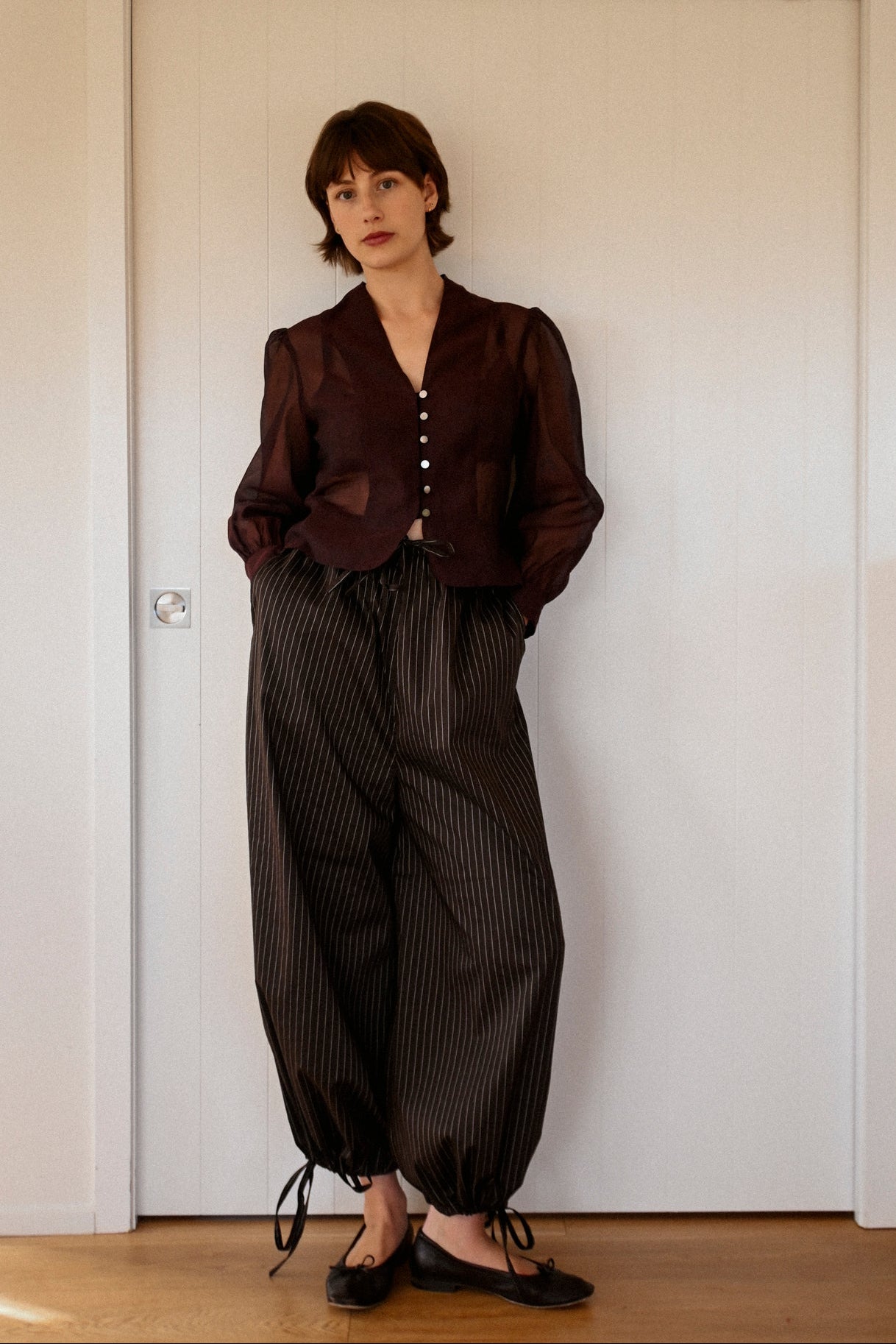 ANNIE - Miller Wide Leg Pant - Chocolate Pinstripe