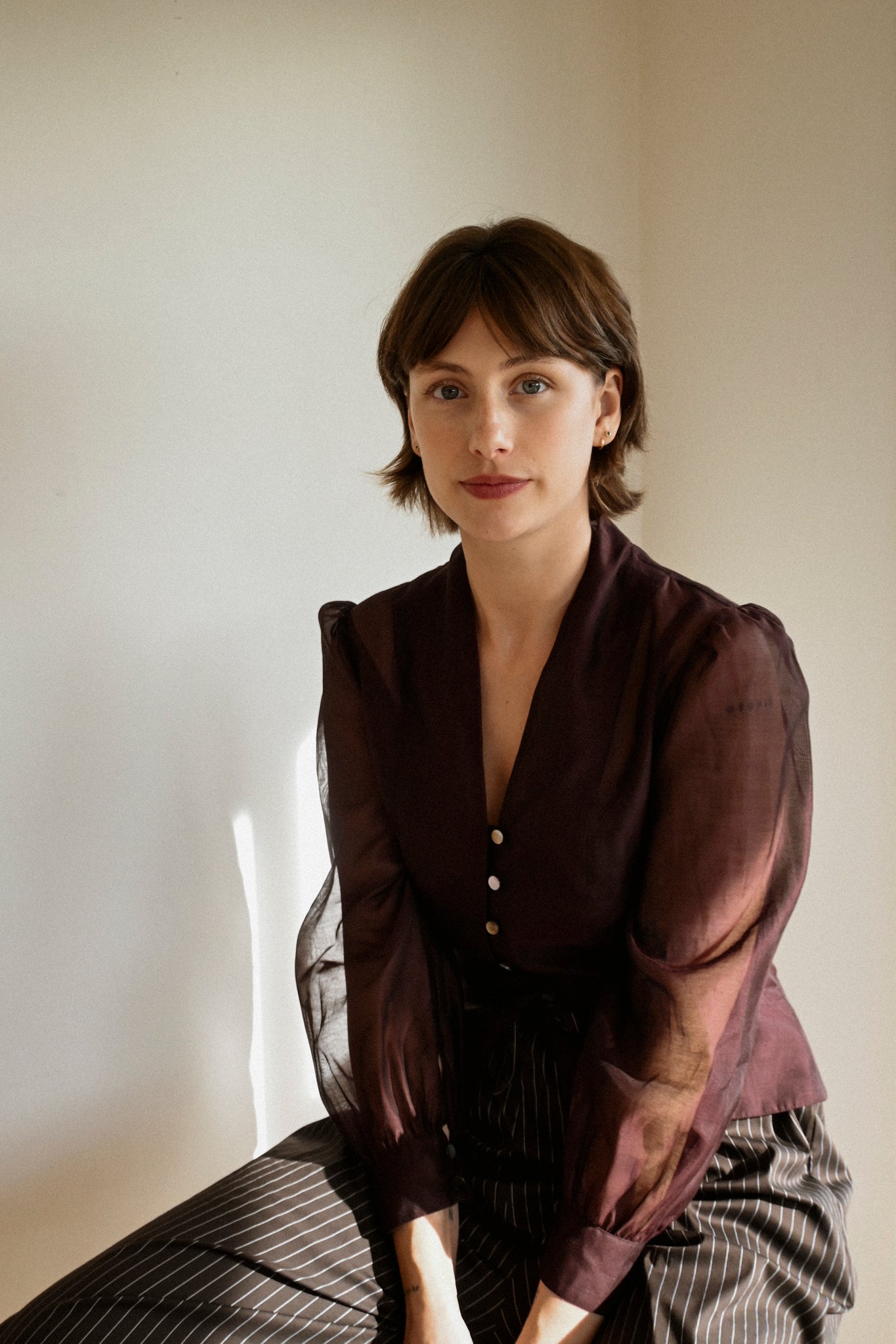 ANNIE - Juliet Blouse - Plum Silk Organza