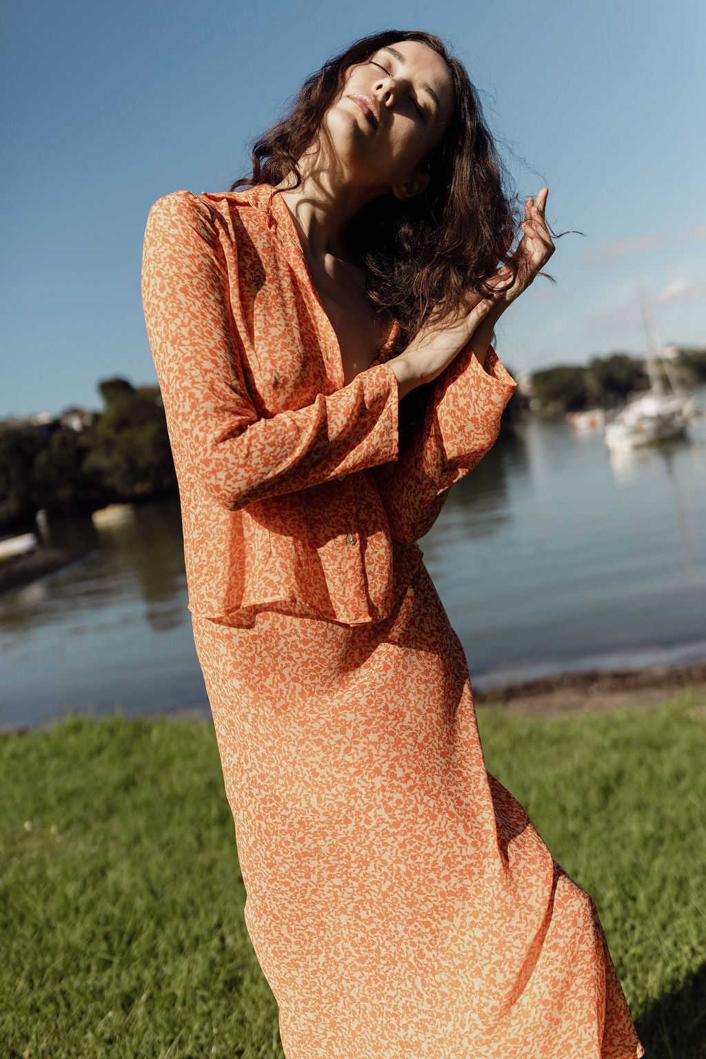 Dominique Healy - Wray Skirt - Orange Floral Silk
