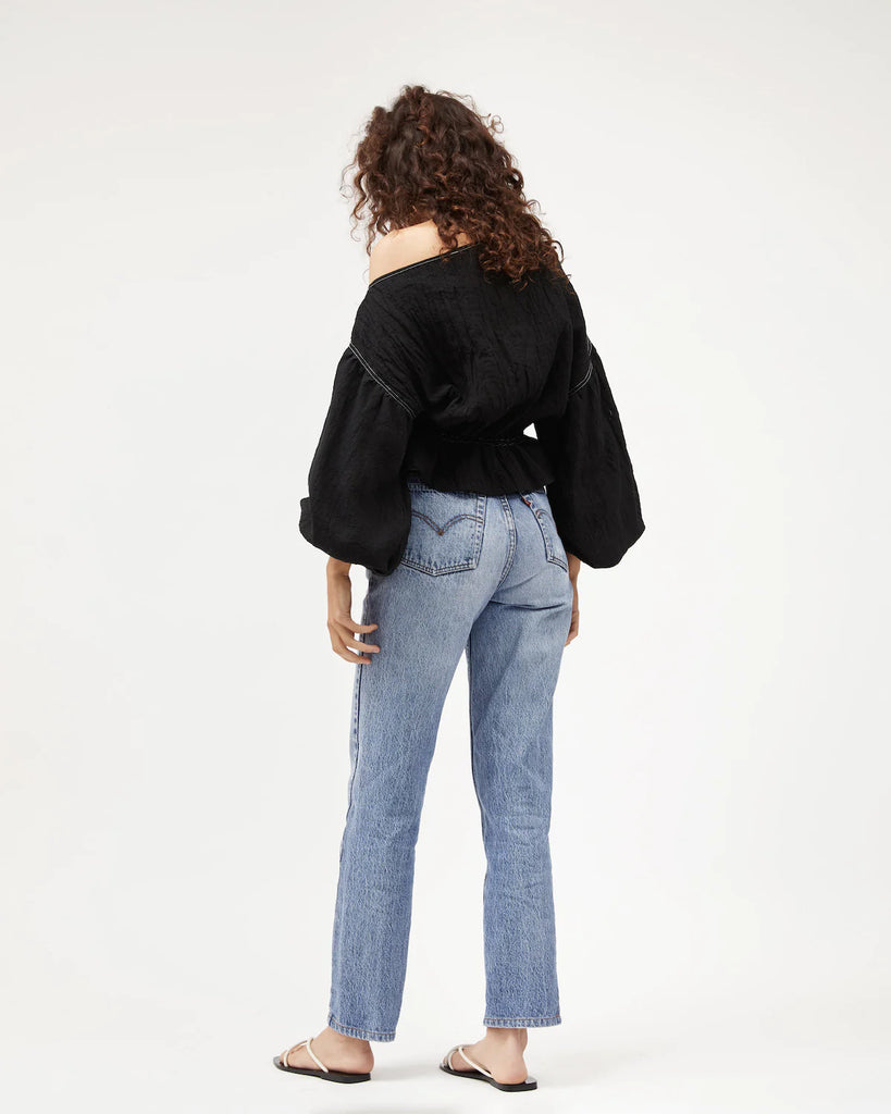 Dominique Healy - Anna Frill Blouse - Black Linen Contrast