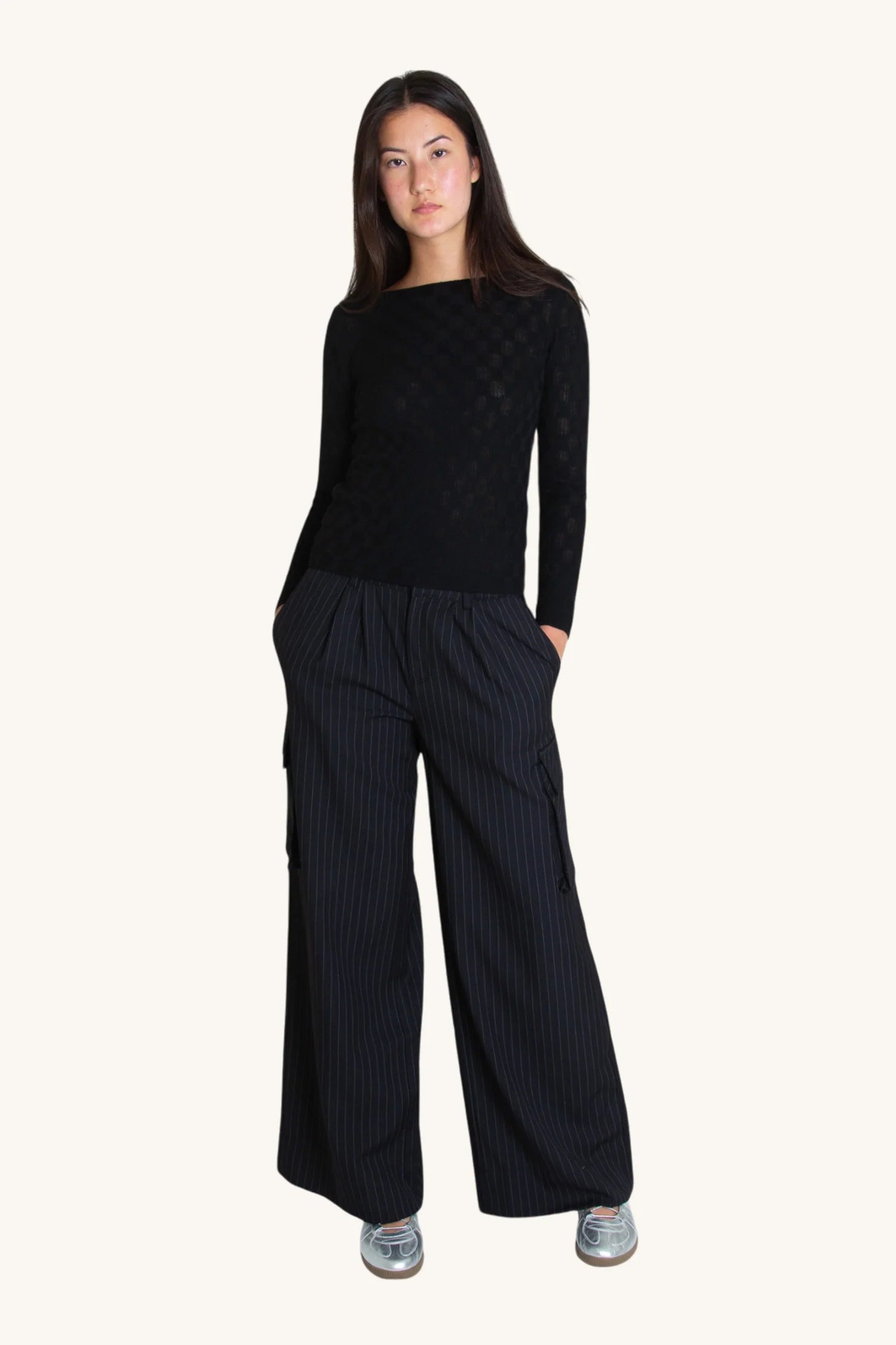 Find Me Now - Archie Pant - Black Pinstripe