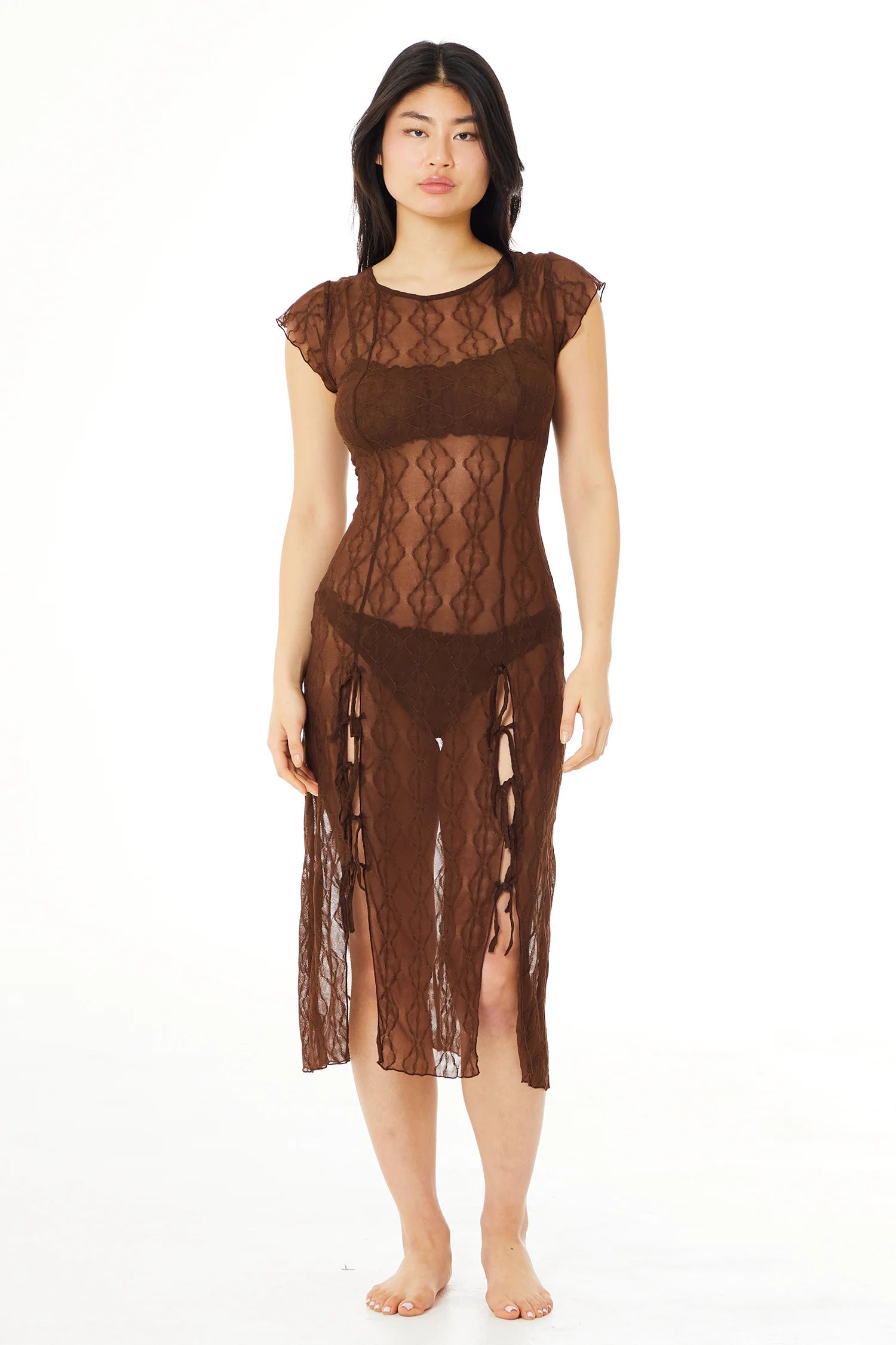 Find Me Now - Mariposa Lace Midi Dress - Brown