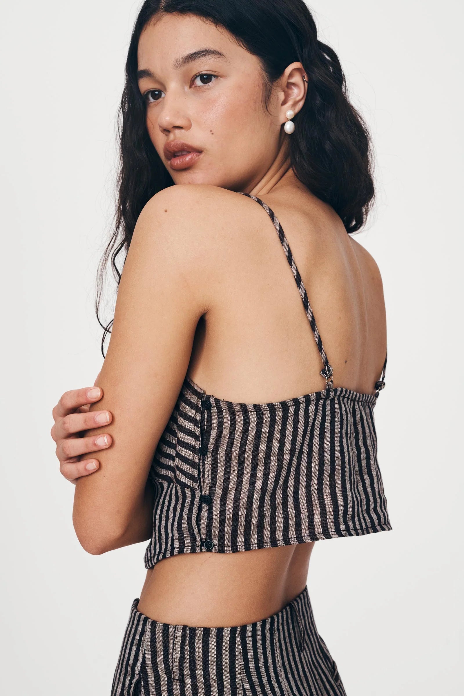 ROWIE - Loam Bustier Crop - Brown Stripe