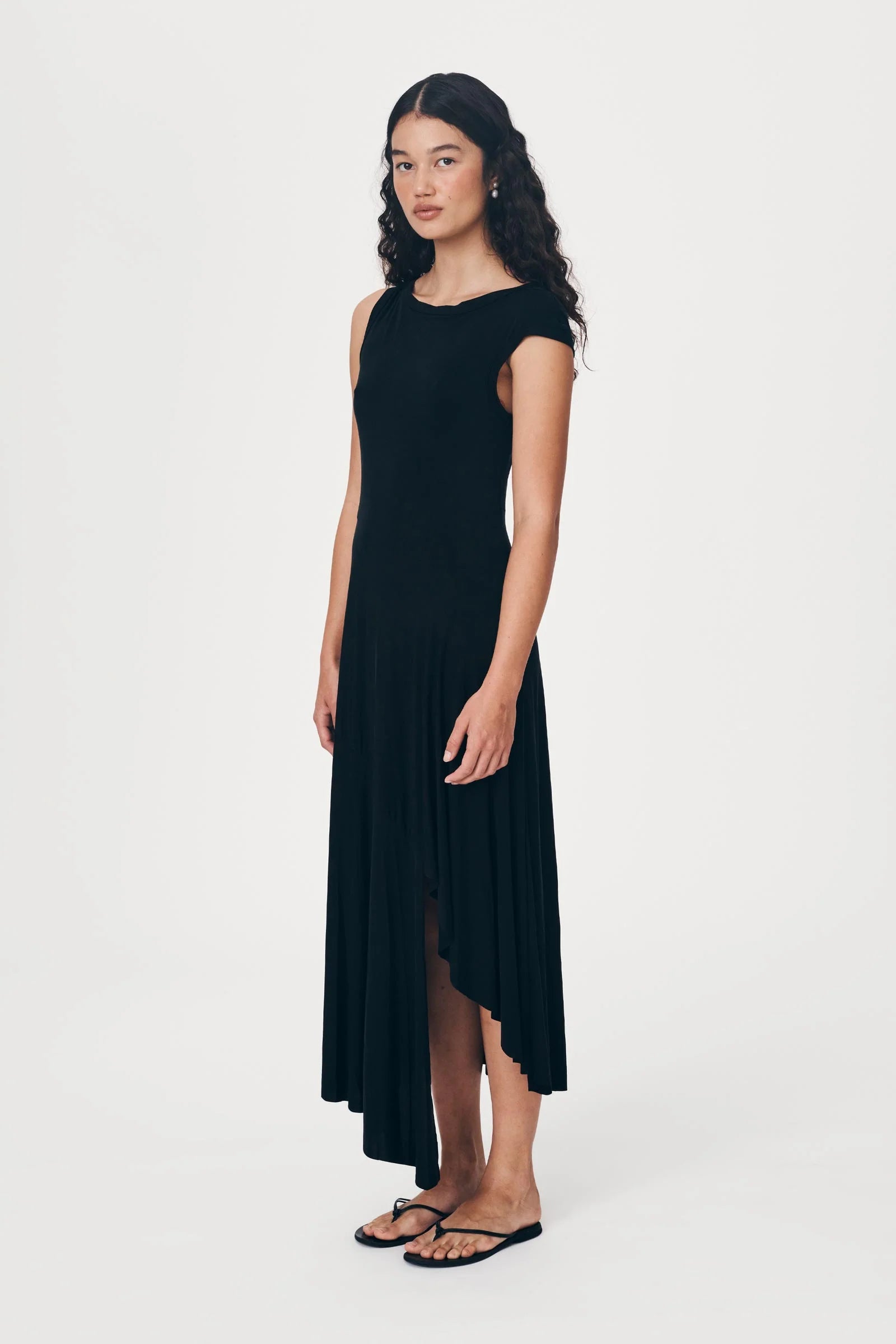 ROWIE - Lorna Drape Midi Dress - Noir