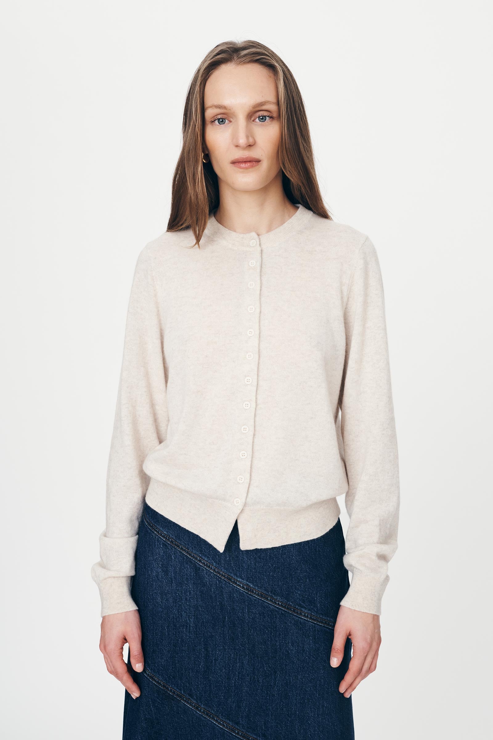 ROWIE - Maeve Merino Knit Cardigan - Oat Marle