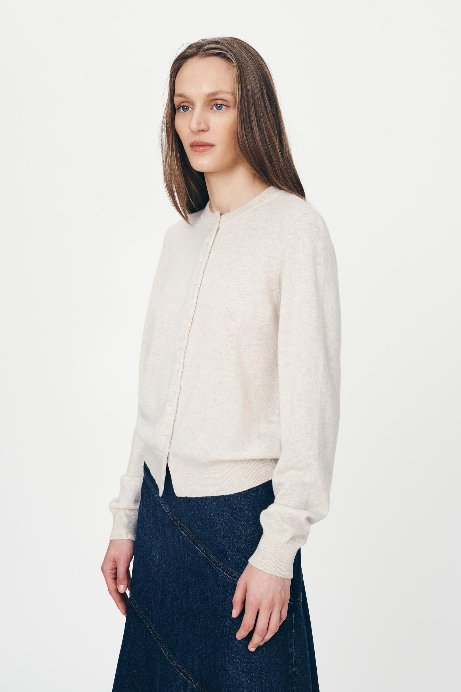 ROWIE - Maeve Merino Knit Cardigan - Oat Marle