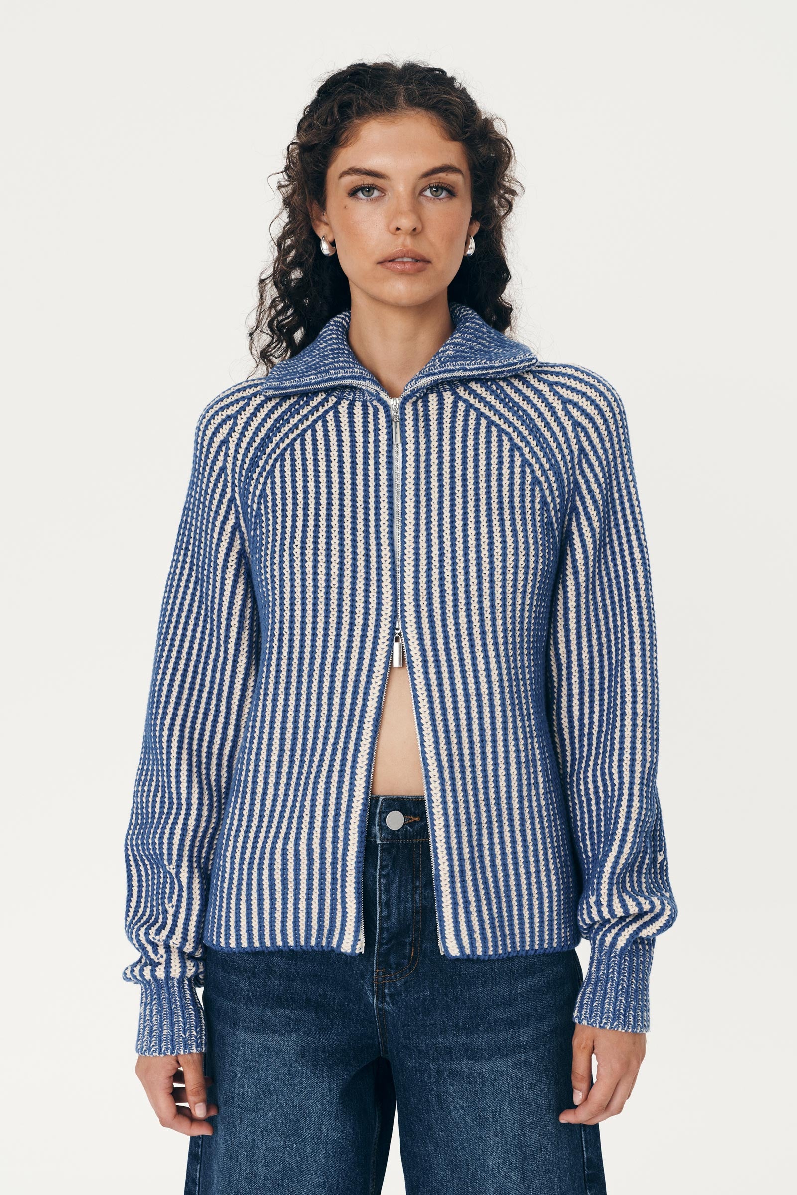 ROWIE - Markus Zip Knit Cardigan -  Cobalt Creme