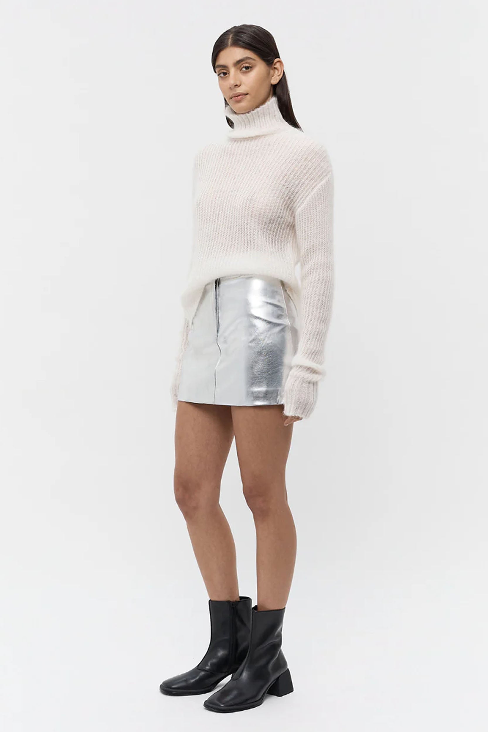 Friend of Audrey - Musier Leather Mini Skirt - Silver