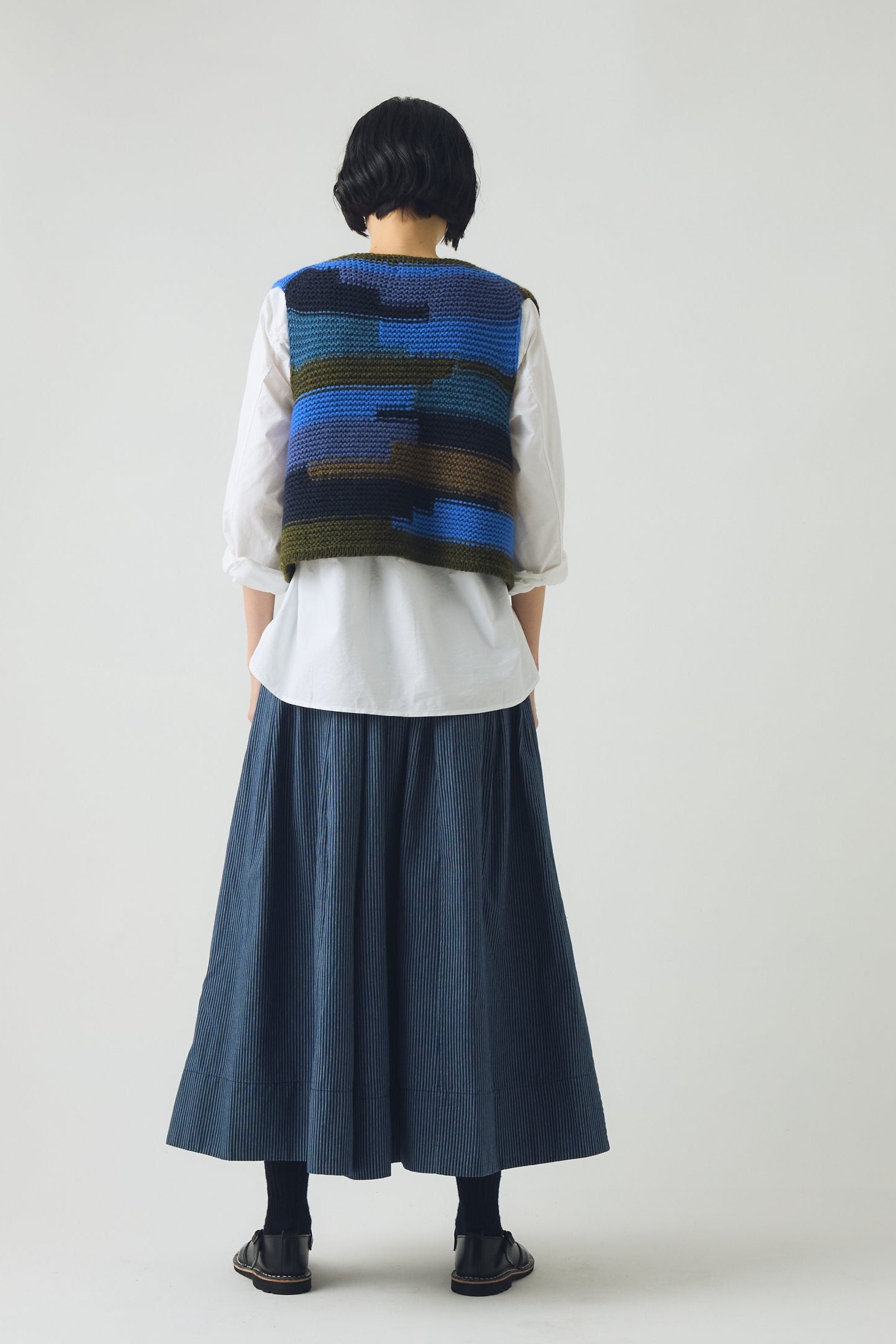 Toast - Patchwork Knitted Wool Gilet - Blue