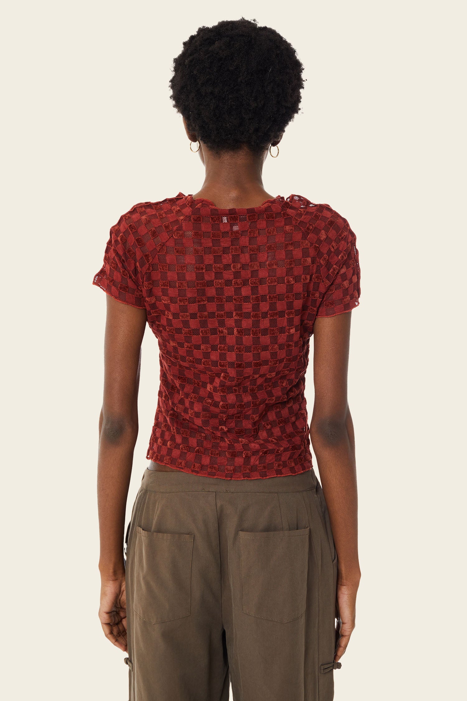 Find Me Now - Harmony Checkered Baby Tee - Intense Rust