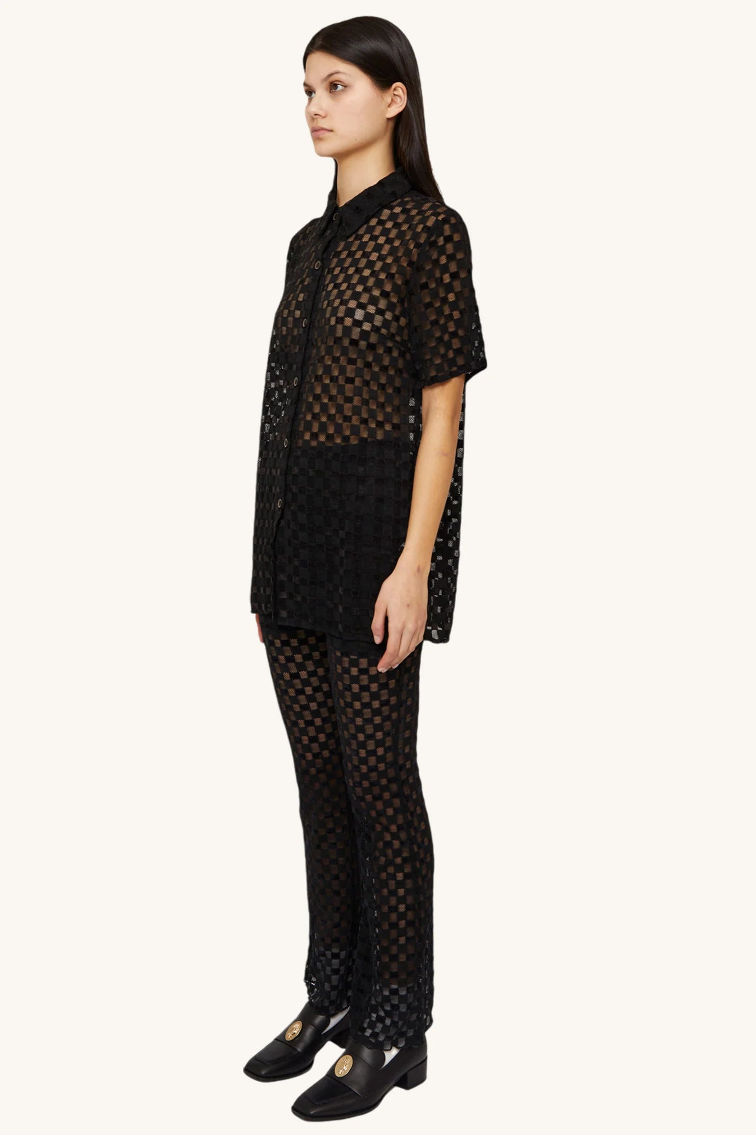 Find Me Now - Harmony Checkered Mesh Button Down - Black Harmony