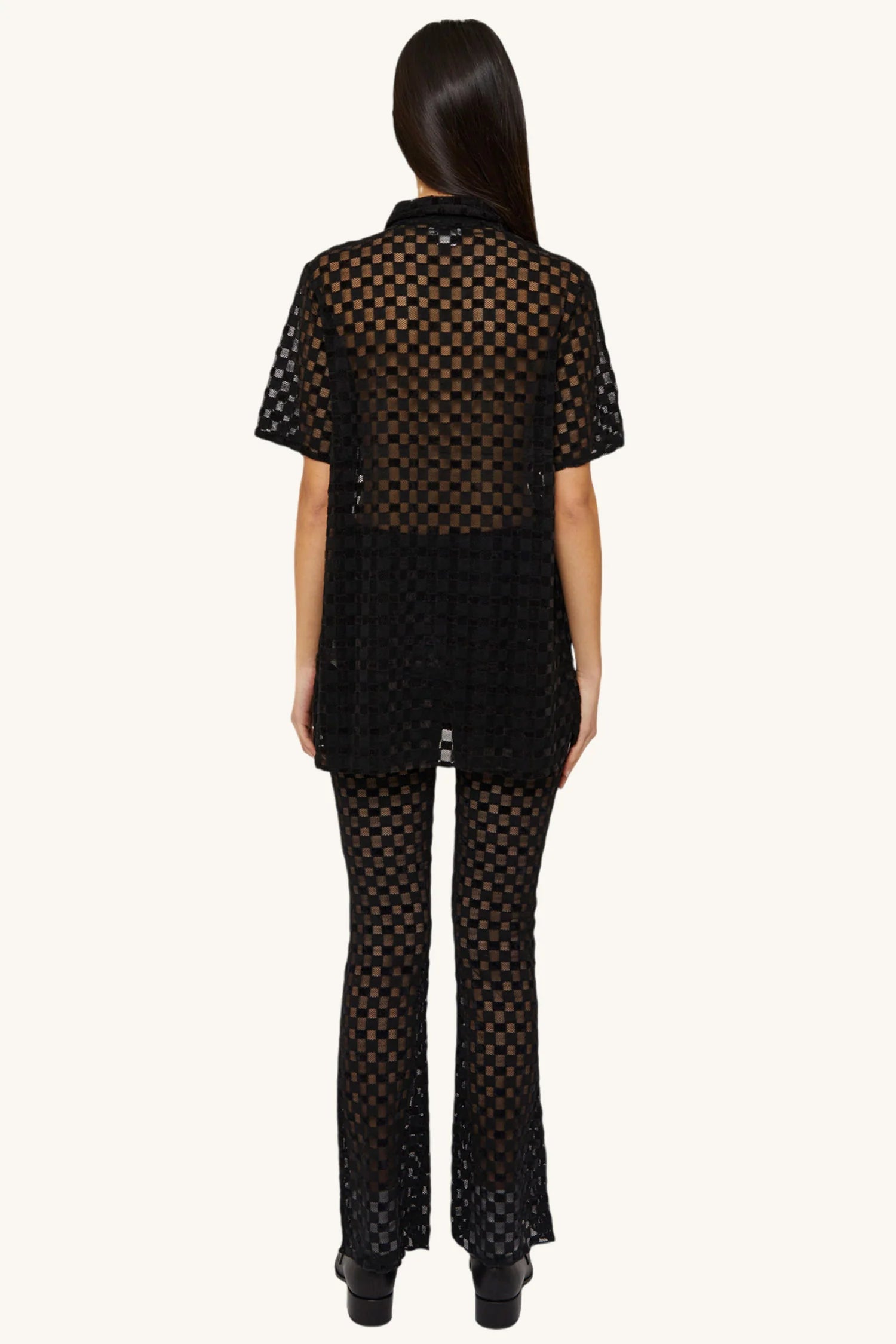 Find Me Now - Harmony Checkered Mesh Button Down - Black Harmony