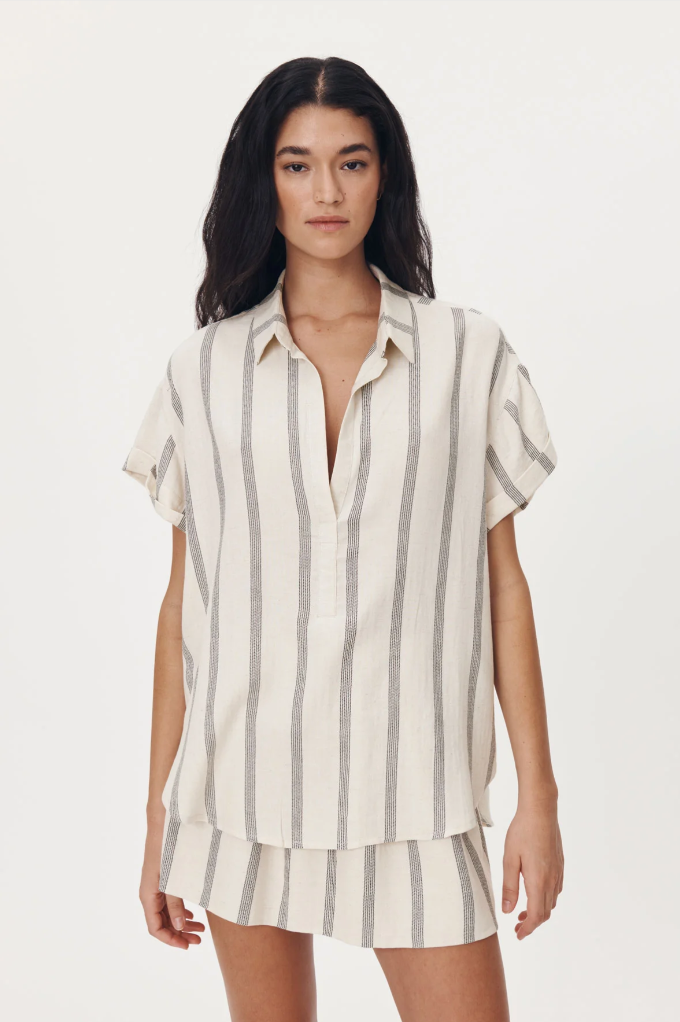 ROWIE - Juni Blouse - Natural & Black Stripe