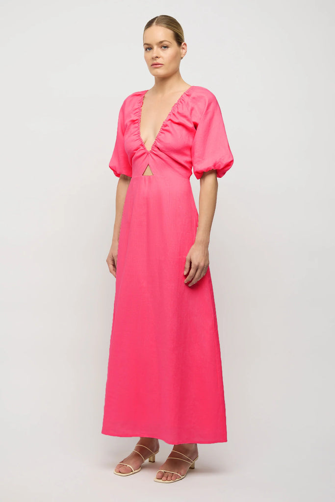 Friend of Audrey - Thea Linen Balloon Sleeve Dress - Hot Pink