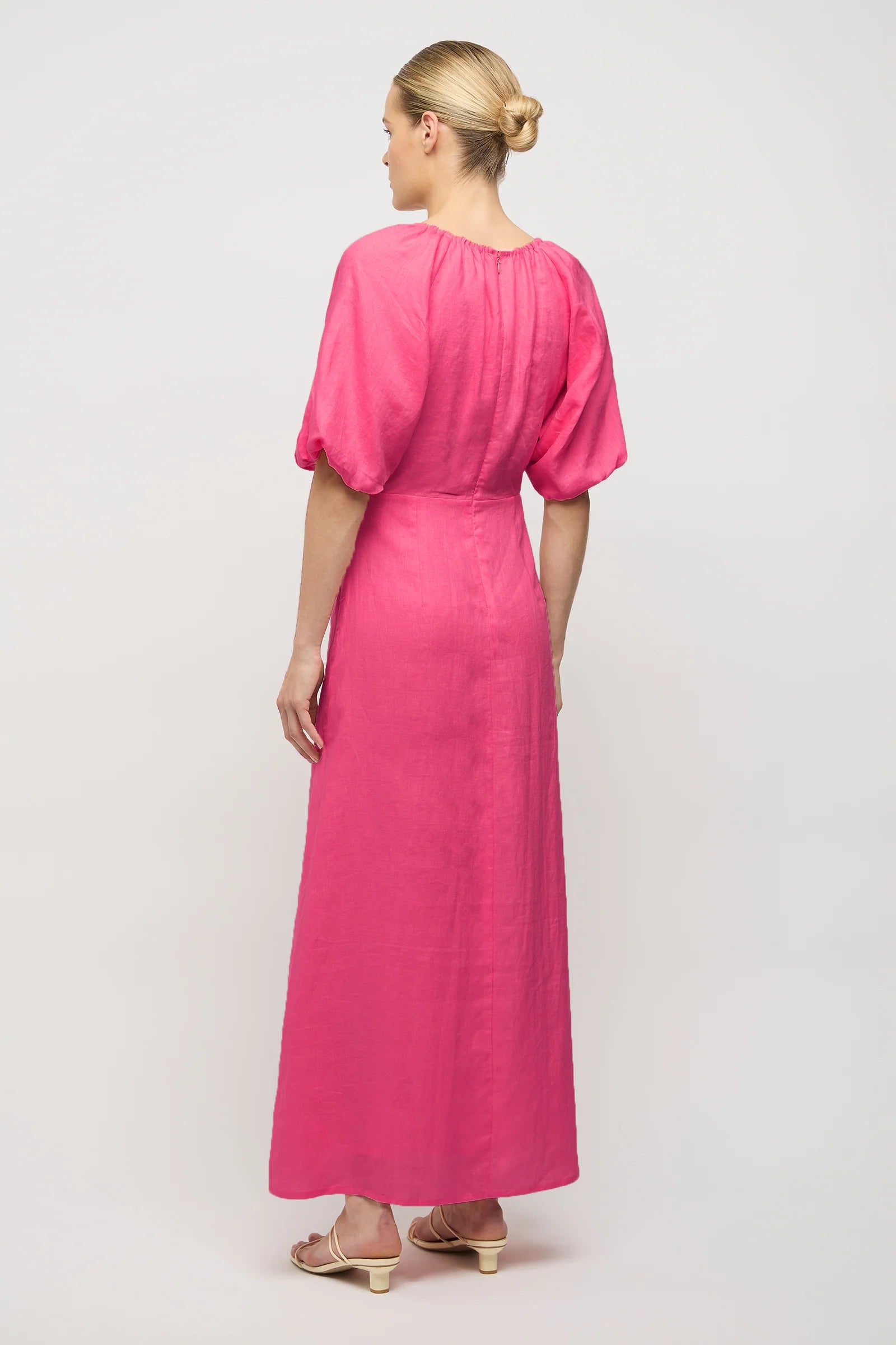 Friend of Audrey - Thea Linen Balloon Sleeve Dress - Hot Pink