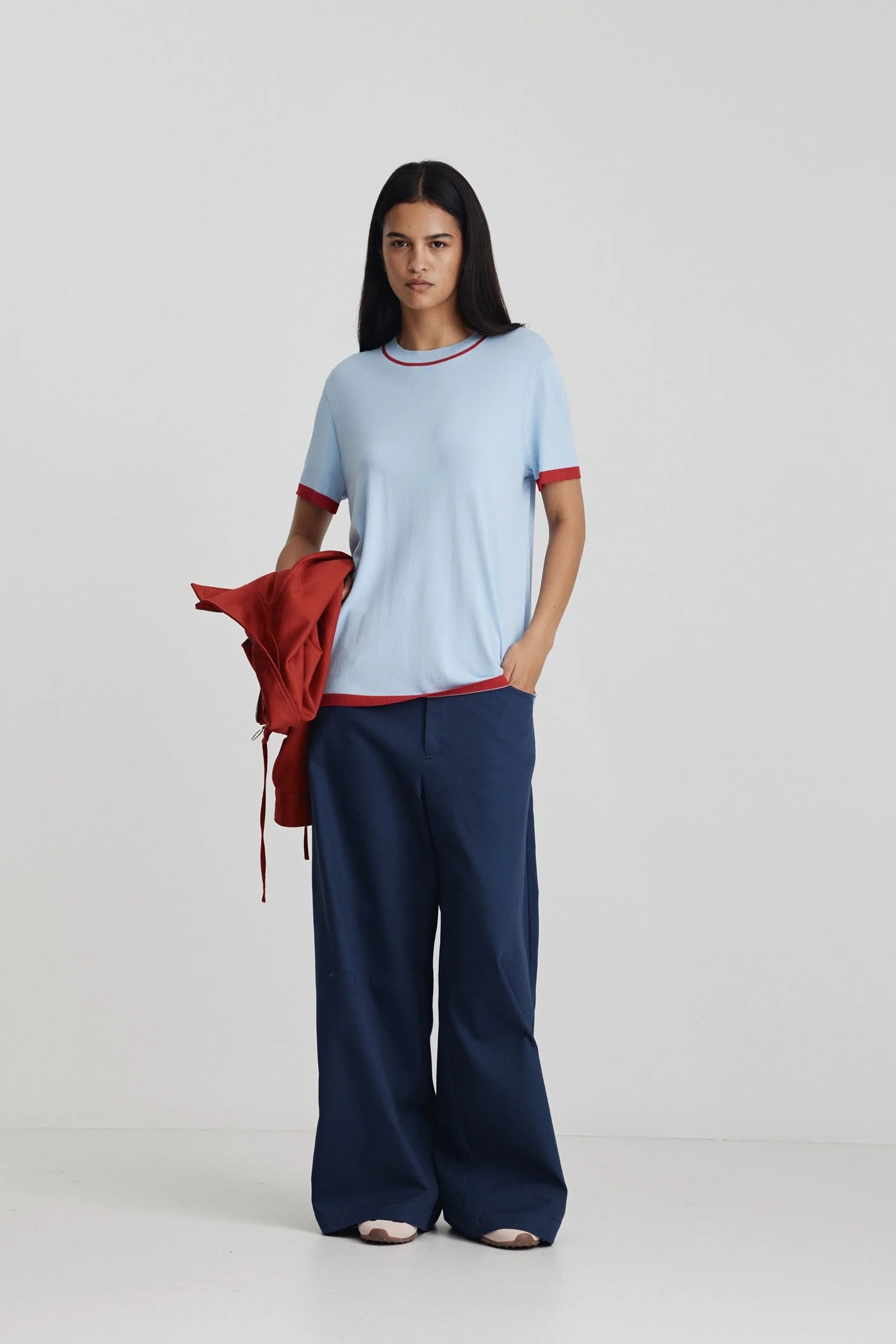 Ricochet - Florent Knit Tee - Ice + Bright Red