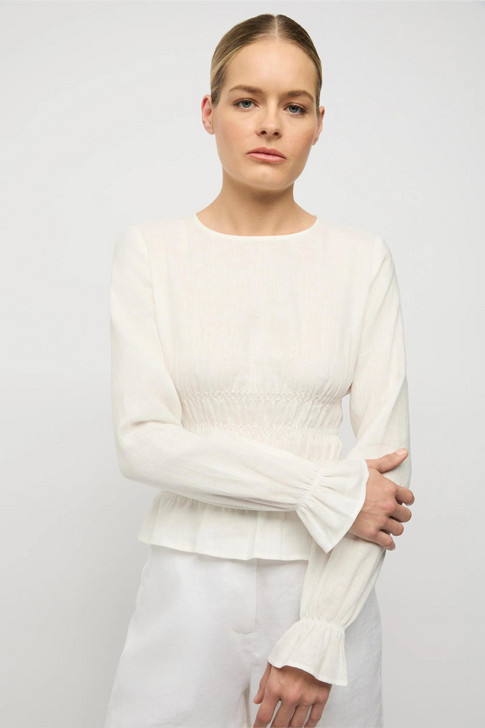 Friend of Audrey - Linen Shirred Top - White