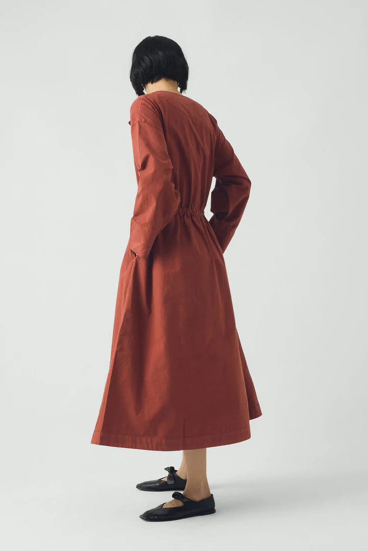 Toast - Button Through Cotton Linen Poplin Dress - Brick