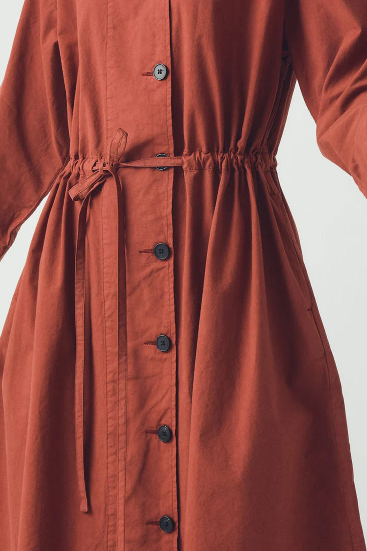 Toast - Button Through Cotton Linen Poplin Dress - Brick