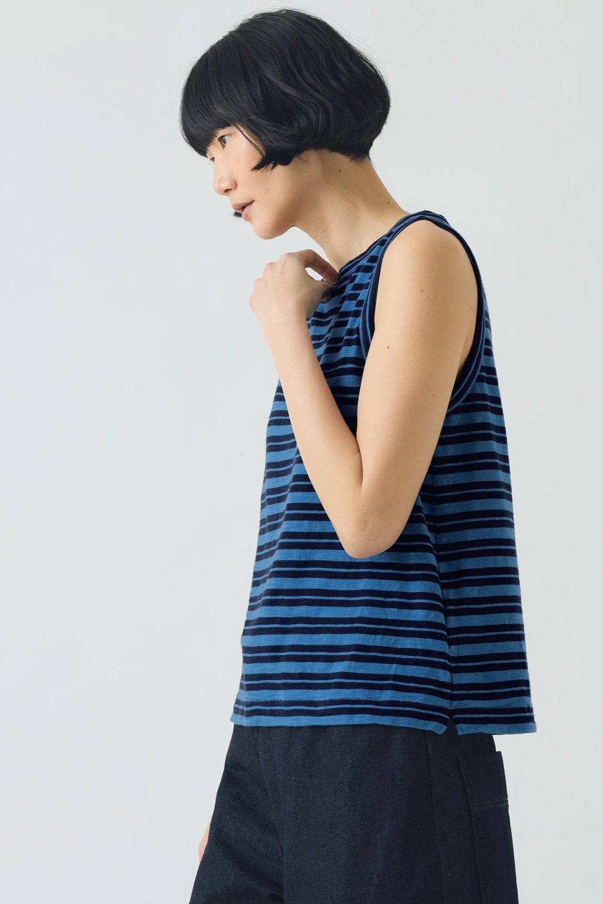 Toast - Stripe Cotton Tank Top - Navy/Celestial Blue
