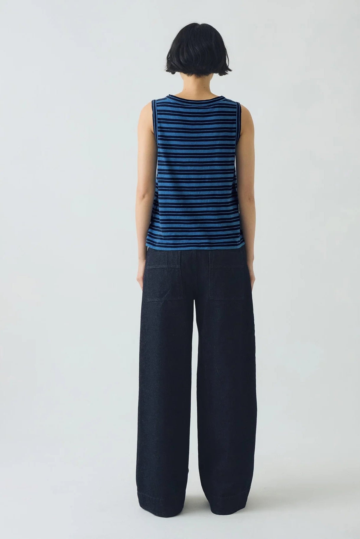 Toast - Stripe Cotton Tank Top - Navy/Celestial Blue