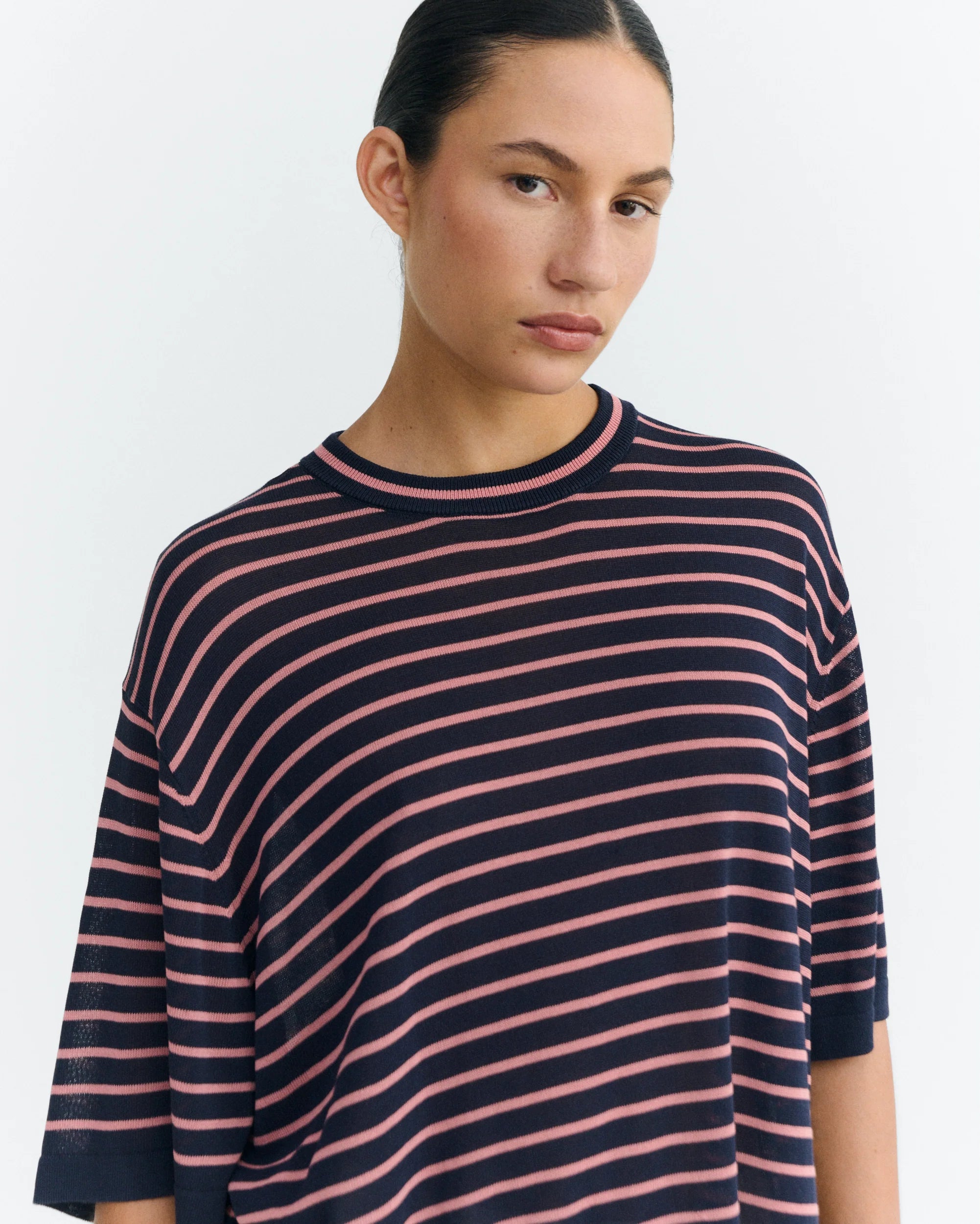 Thinking Mu - Zenna Knitted Tee - Navy Stripe