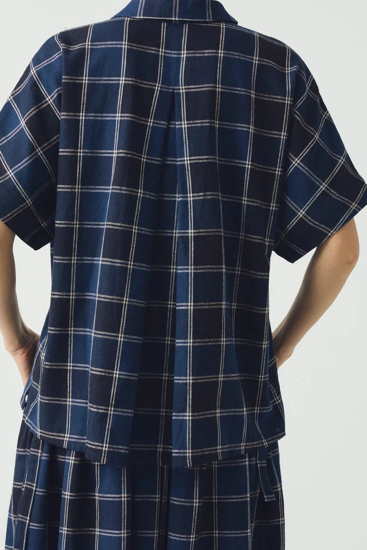 Toast - Market Check Cotton Linen Shirt - Denim Blue